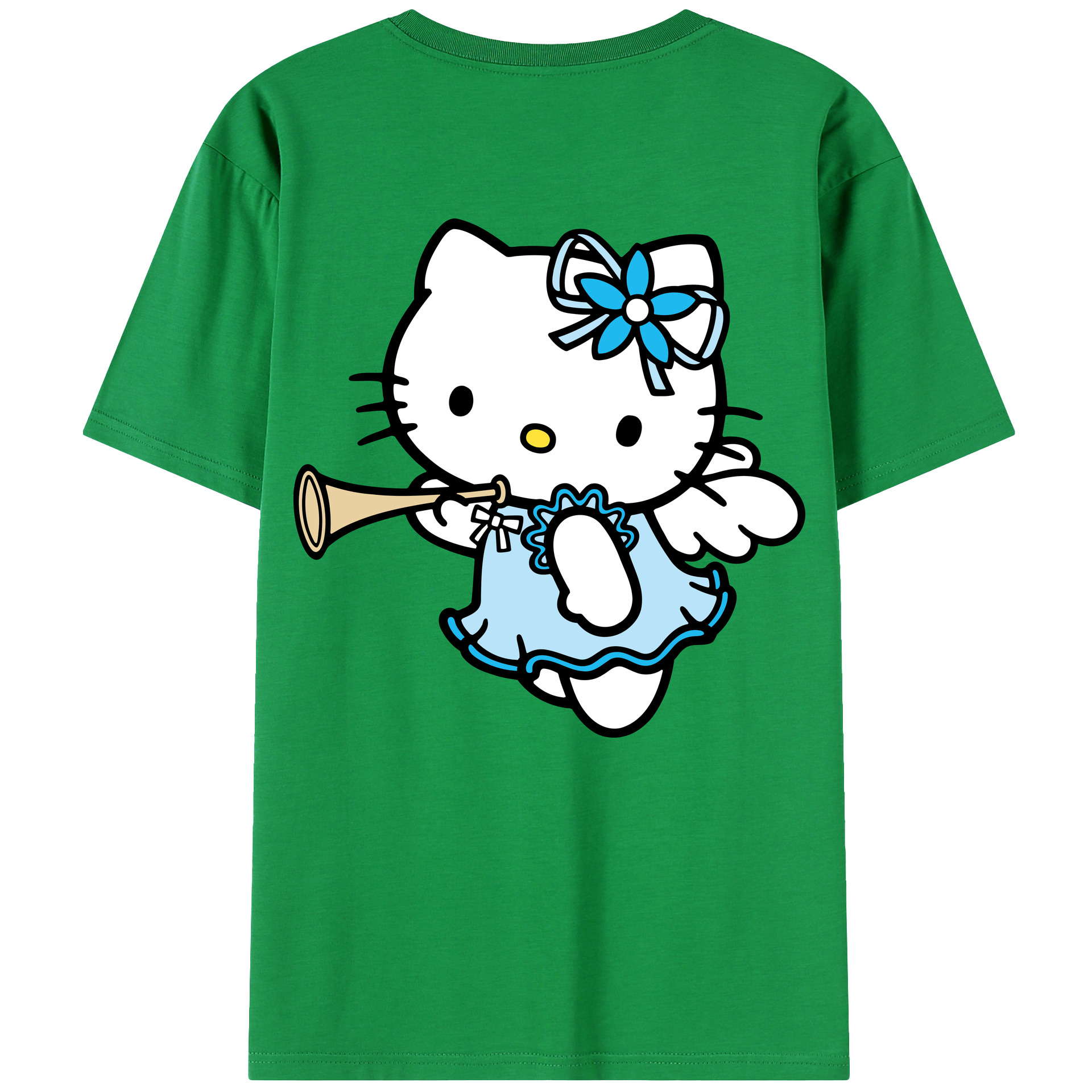 （画像用） Hello Kitty ハローキティ 綿100％ メンズ半袖Tシャツ（バックプリント） 通気性