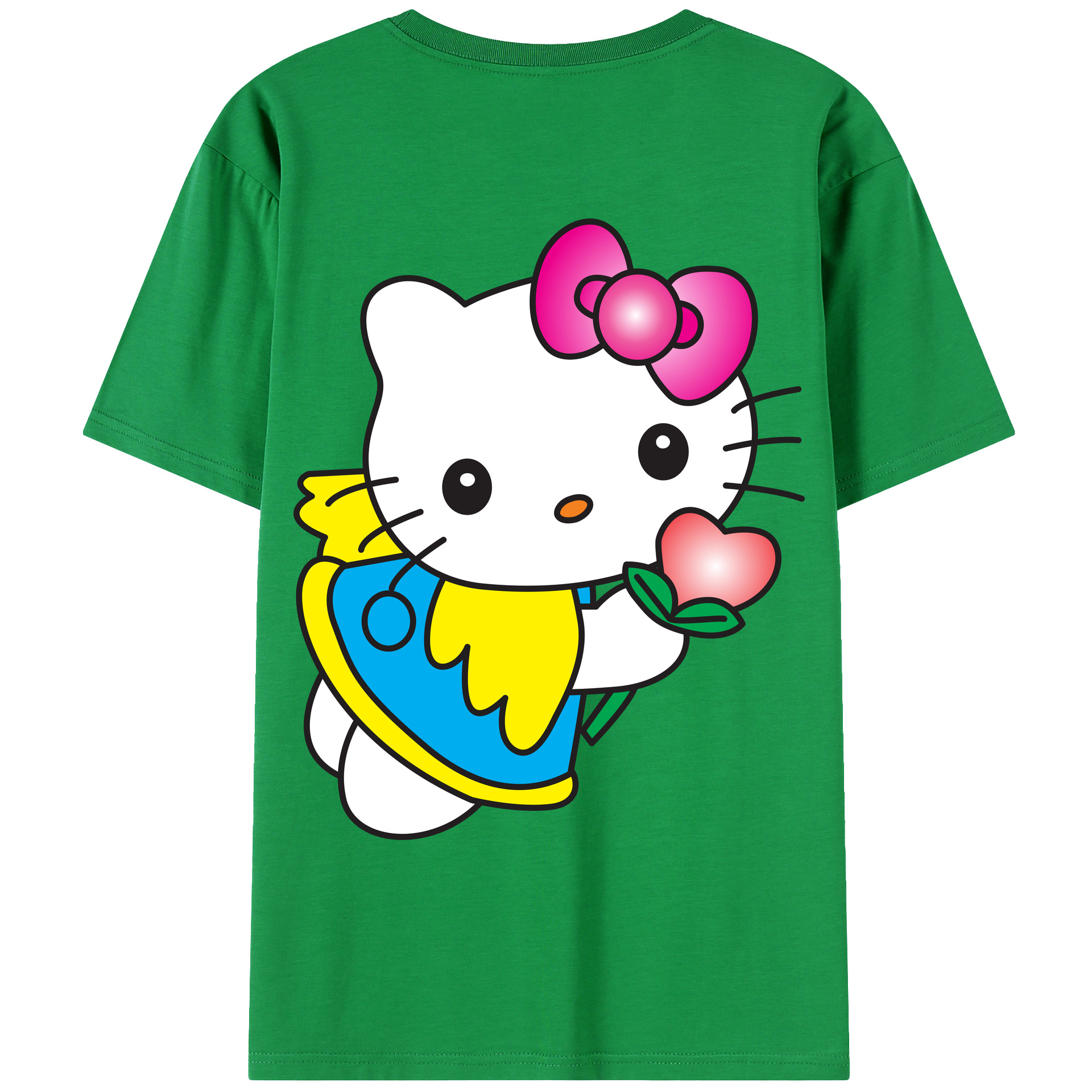 （画像用） Hello Kitty ハローキティ 綿100％ メンズ半袖Tシャツ（バックプリント） 通気性