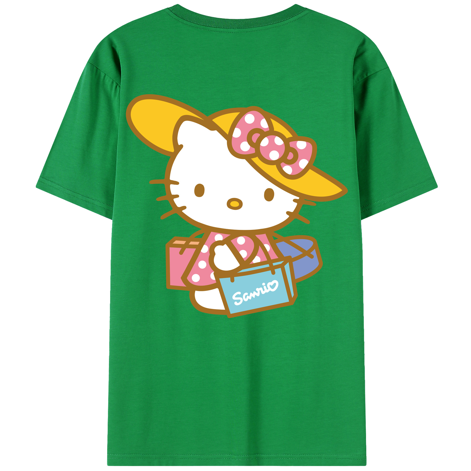 （画像用） Hello Kitty ハローキティ 綿100％ メンズ半袖Tシャツ（バックプリント） 通気性