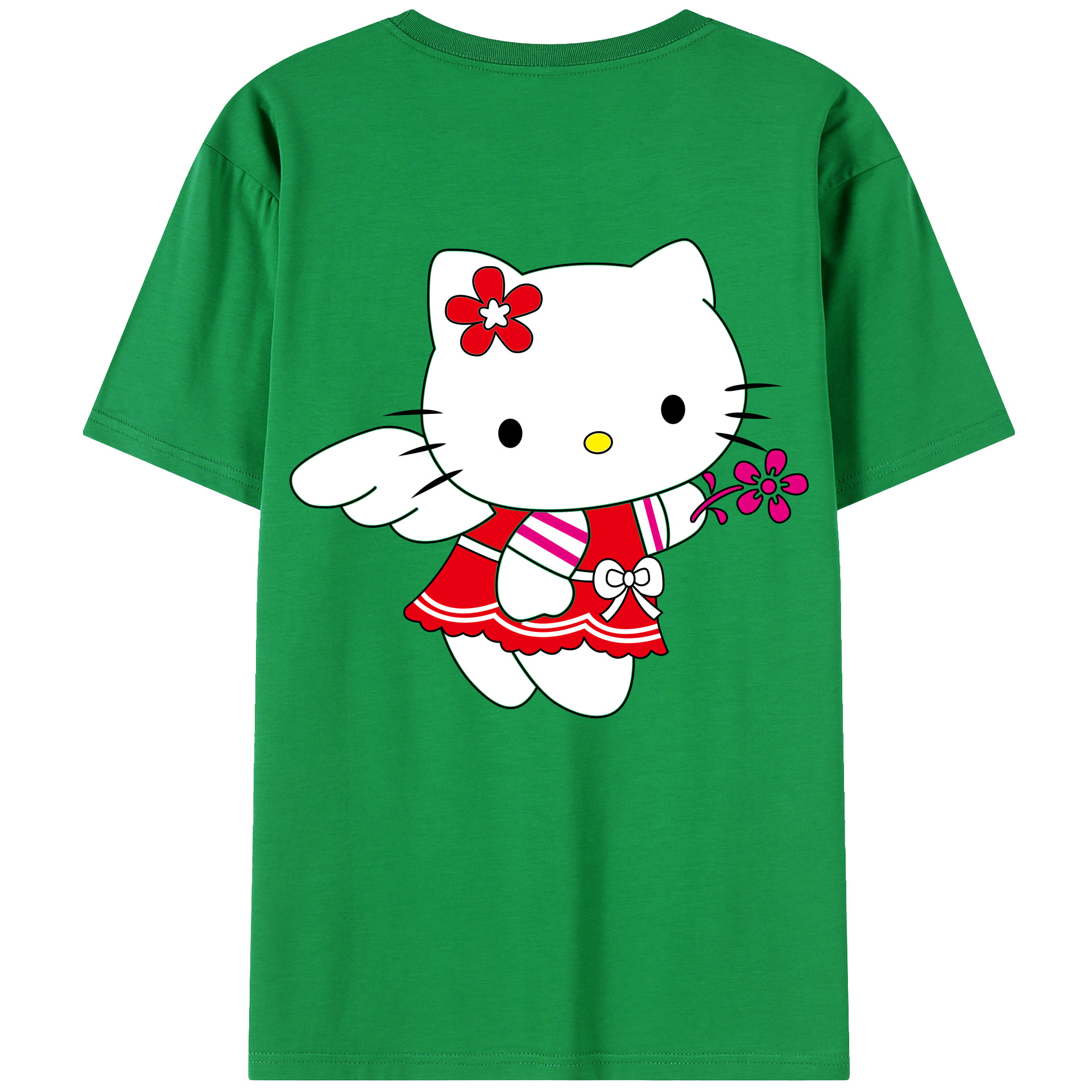 （画像用） Hello Kitty ハローキティ 綿100％ メンズ半袖Tシャツ（バックプリント） 通気性