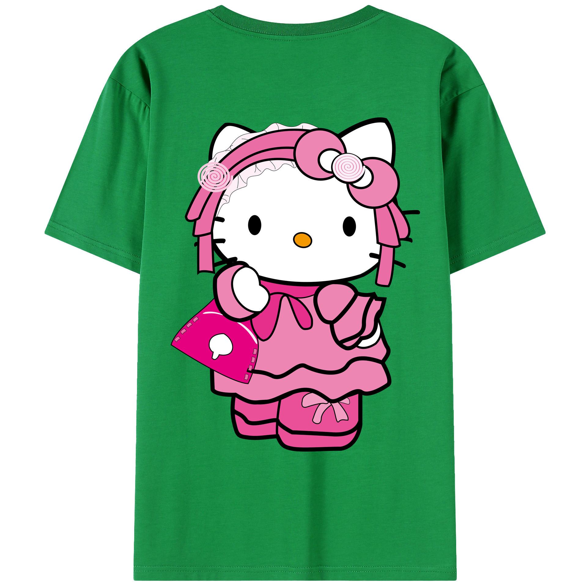 （画像用） Hello Kitty ハローキティ 綿100％ メンズ半袖Tシャツ（バックプリント） 通気性
