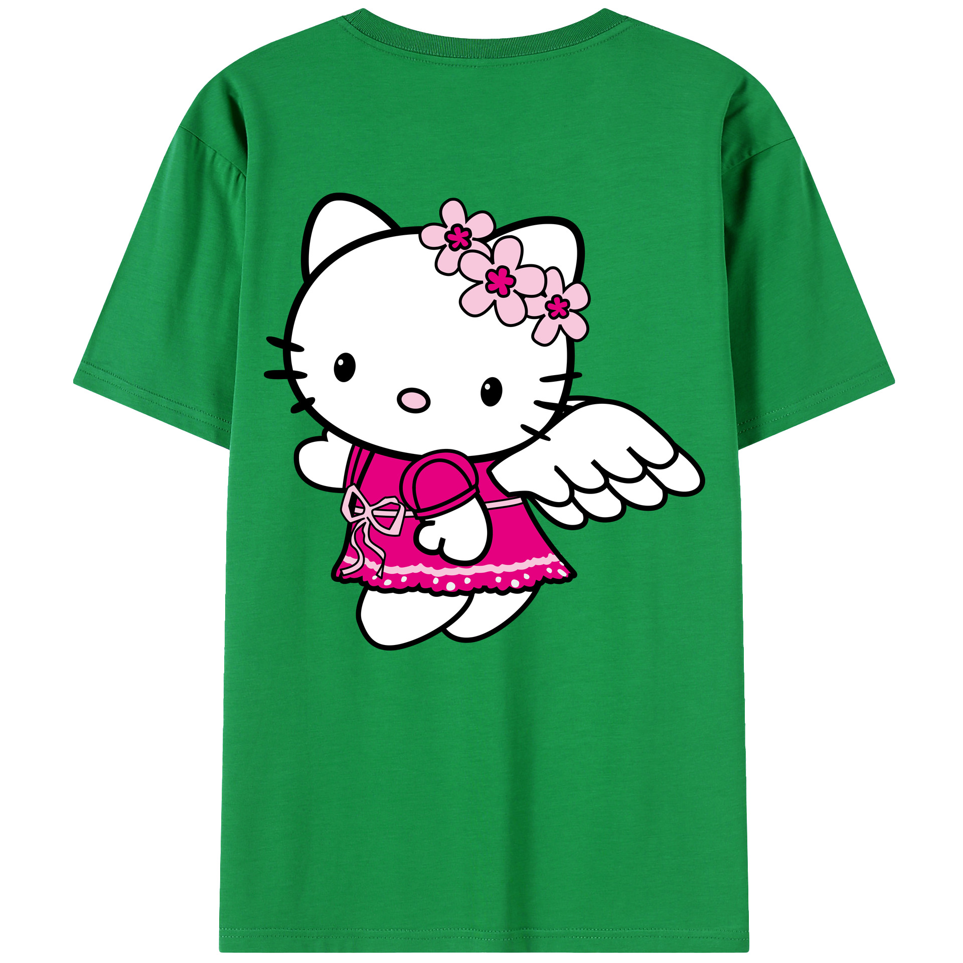 （画像用） Hello Kitty ハローキティ 綿100％ メンズ半袖Tシャツ（バックプリント） 通気性