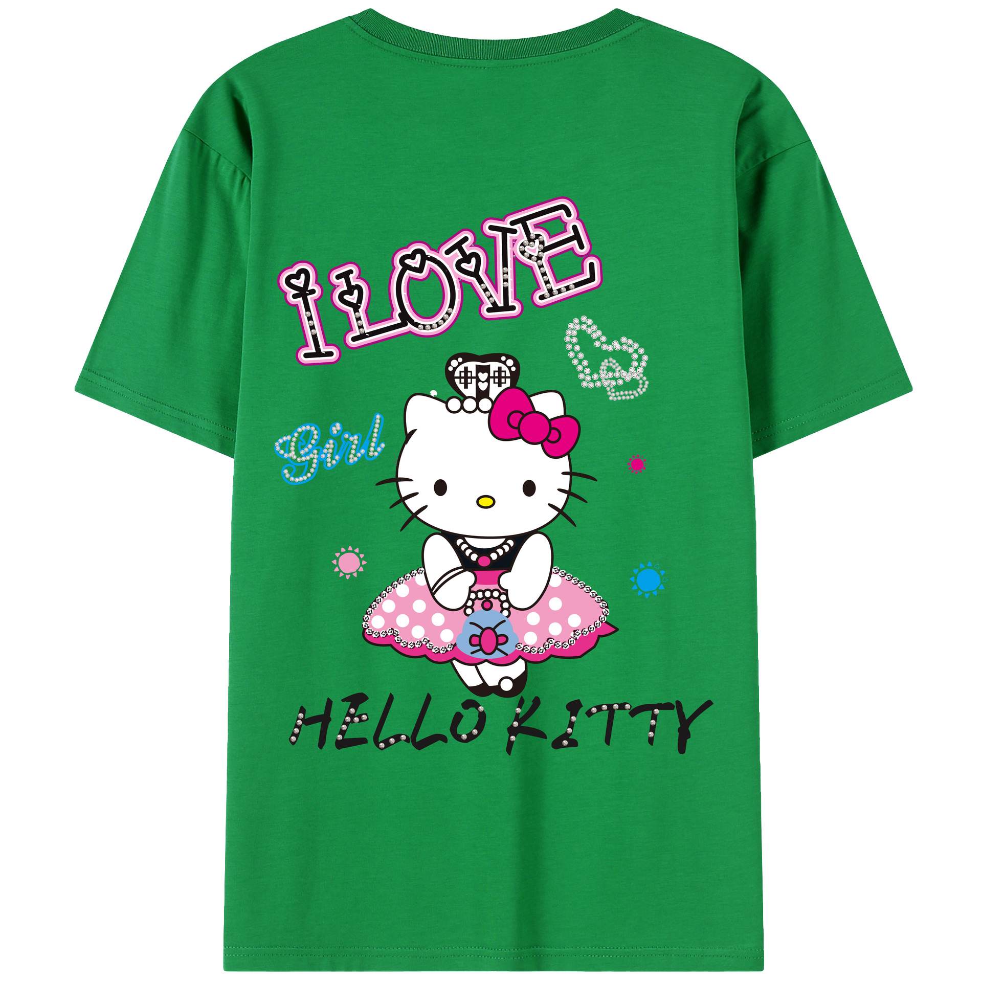 （画像用） Hello Kitty ハローキティ 綿100％ メンズ半袖Tシャツ（バックプリント） 通気性