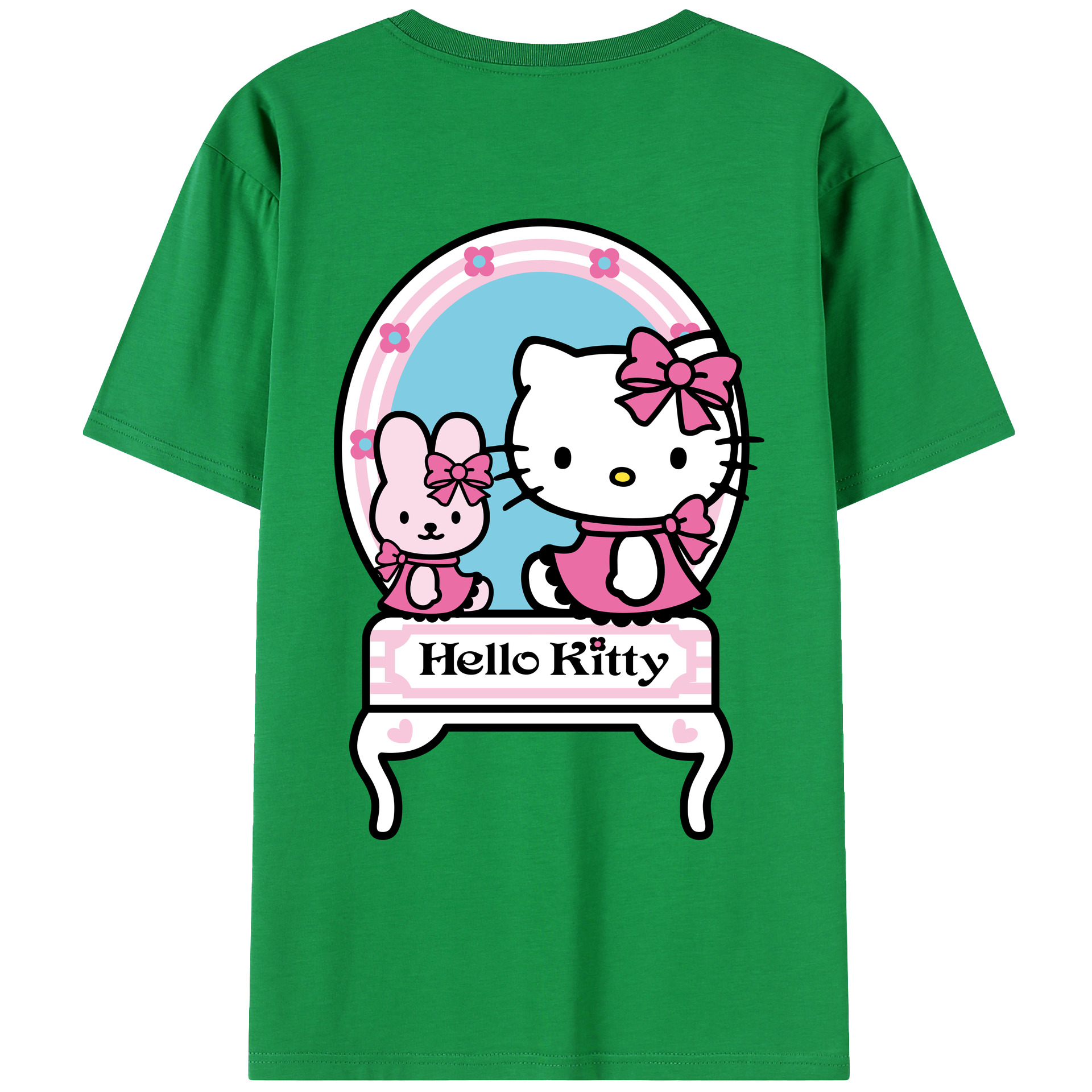 （画像用） Hello Kitty ハローキティ 綿100％ メンズ半袖Tシャツ（バックプリント） 通気性