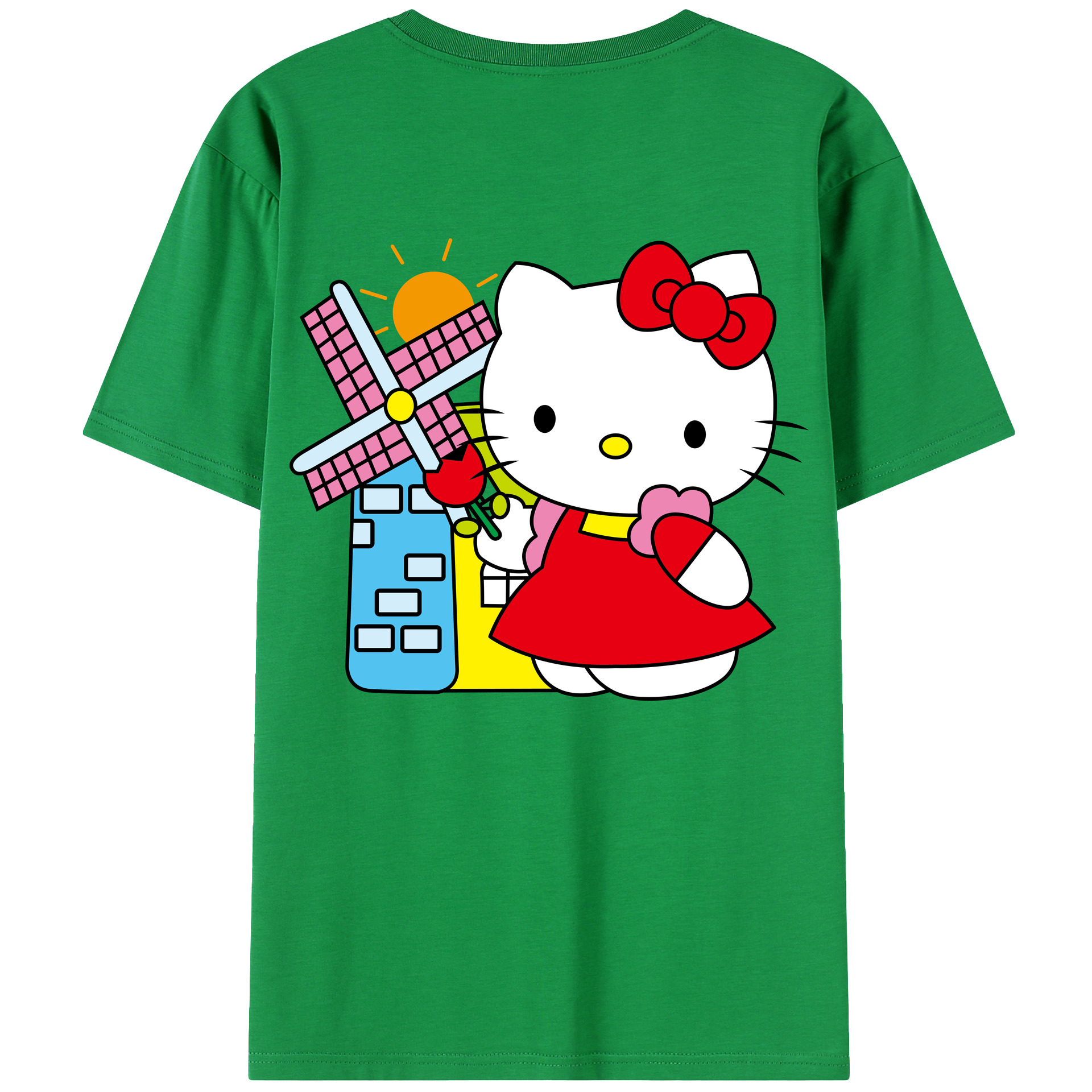 （画像用） Hello Kitty ハローキティ 綿100％ メンズ半袖Tシャツ（バックプリント） 通気性