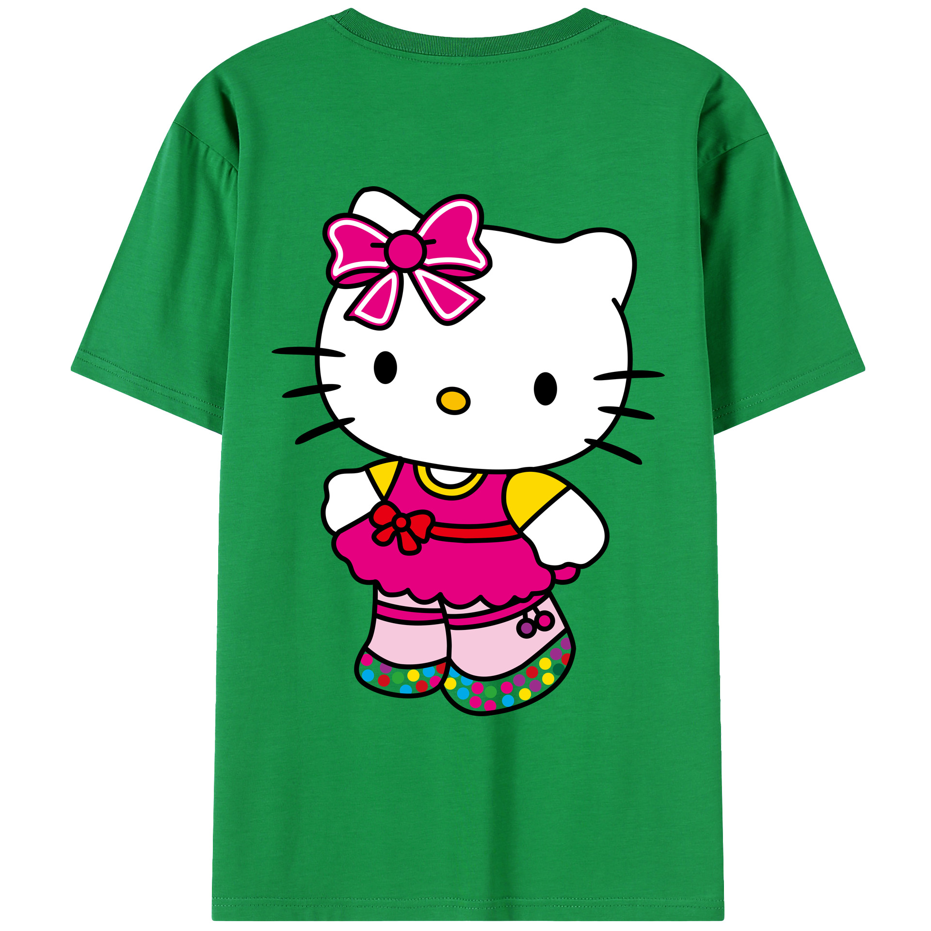 （画像用） Hello Kitty ハローキティ 綿100％ メンズ半袖Tシャツ（バックプリント） 通気性