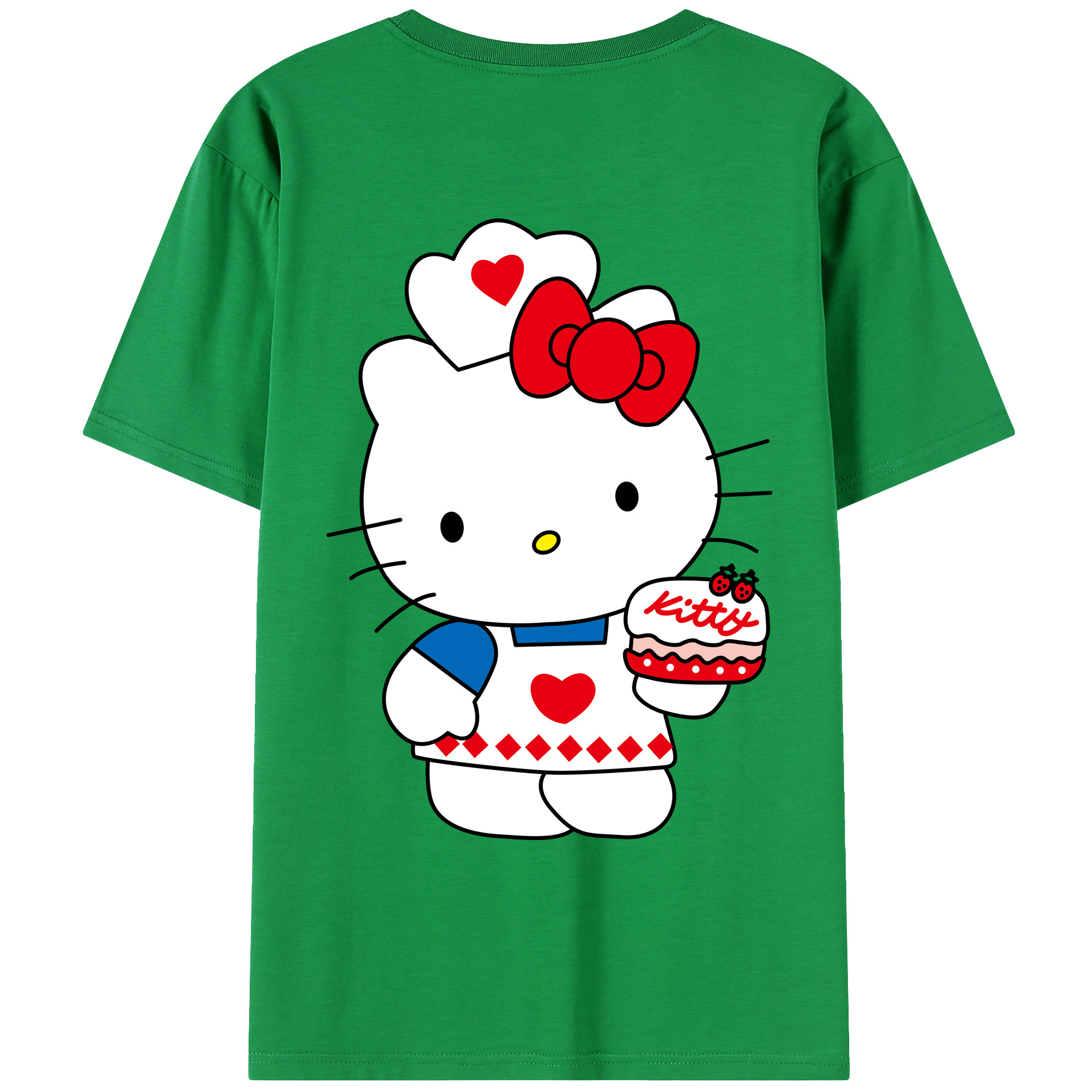 （画像用） Hello Kitty ハローキティ 綿100％ メンズ半袖Tシャツ（バックプリント） 通気性