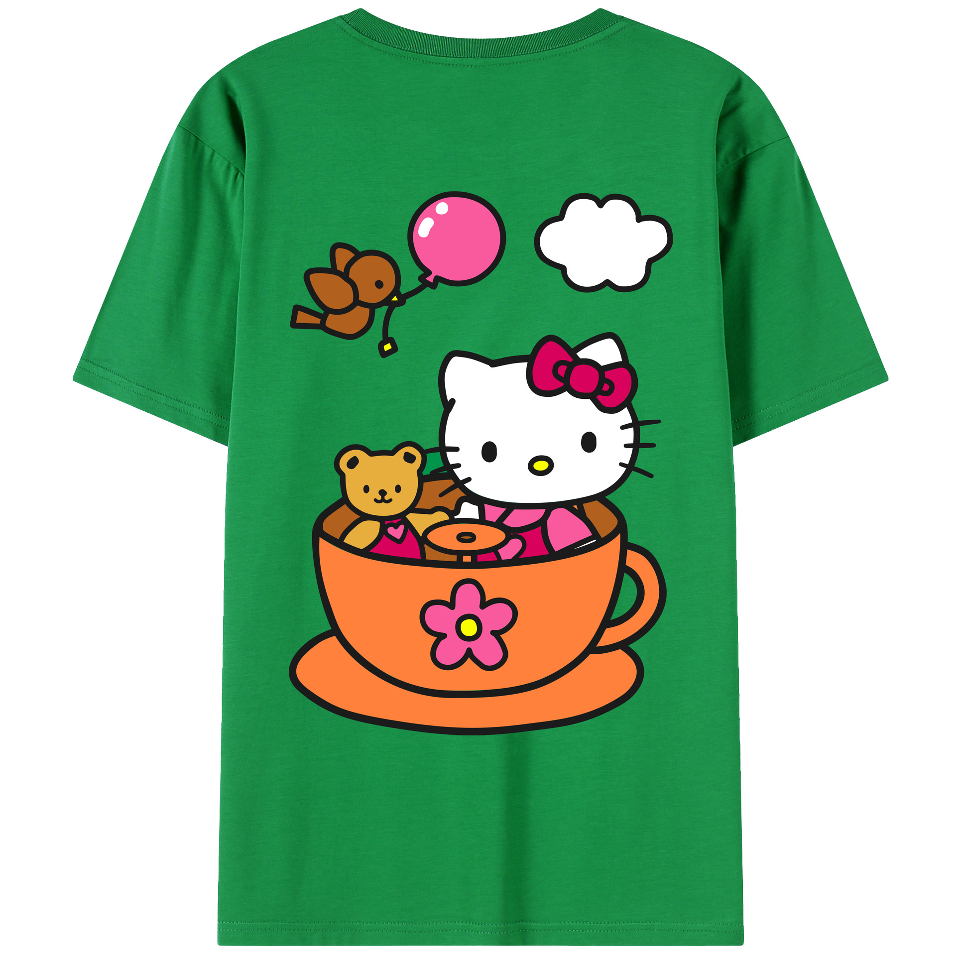（画像用） Hello Kitty ハローキティ 綿100％ メンズ半袖Tシャツ（バックプリント） 通気性