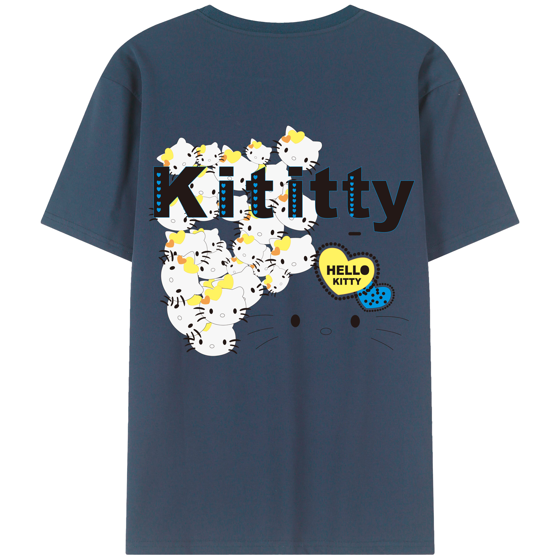 （画像用） Hello Kitty ハローキティ 綿100％ メンズ半袖Tシャツ（バックプリント） 通気性