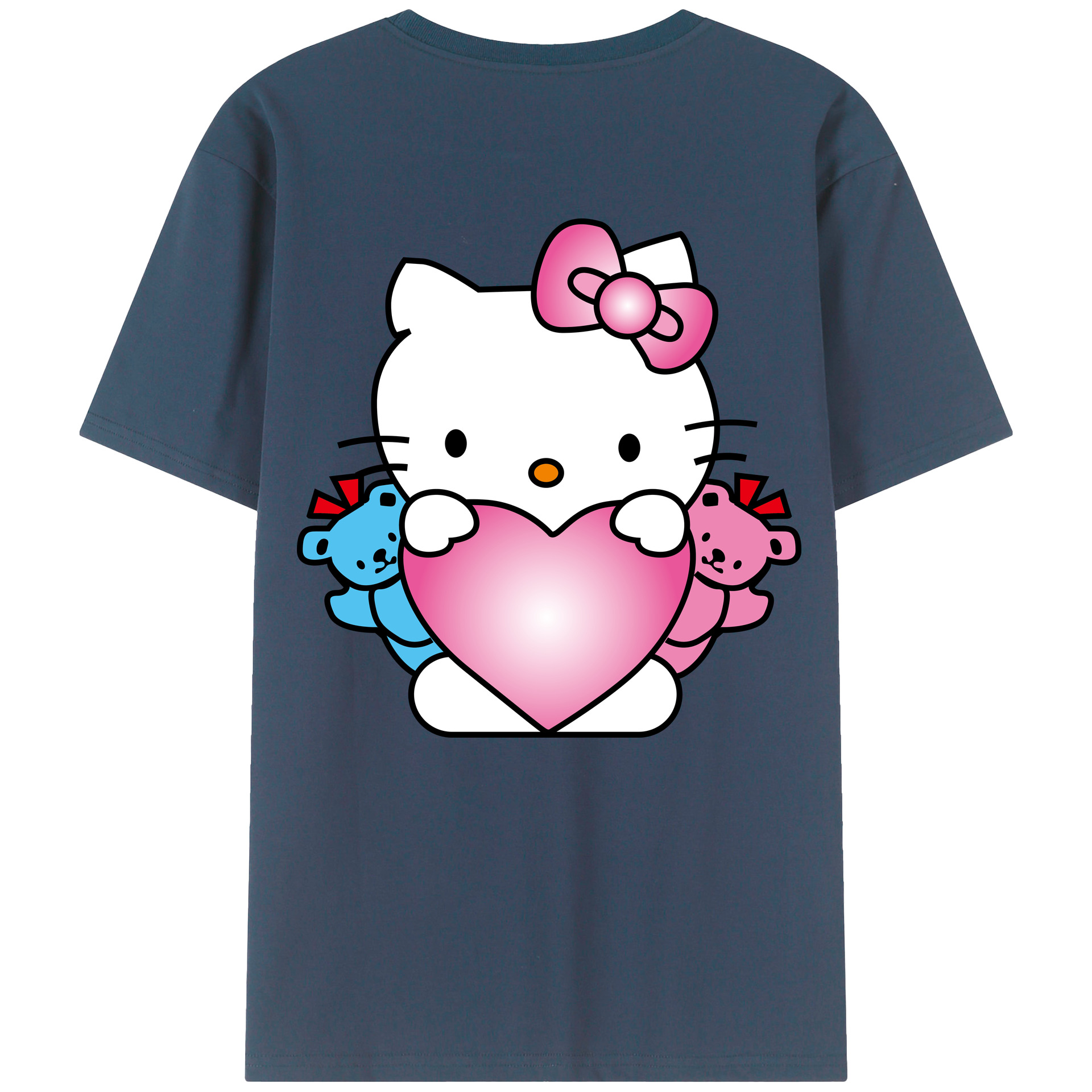 （画像用） Hello Kitty ハローキティ 綿100％ メンズ半袖Tシャツ（バックプリント） 通気性