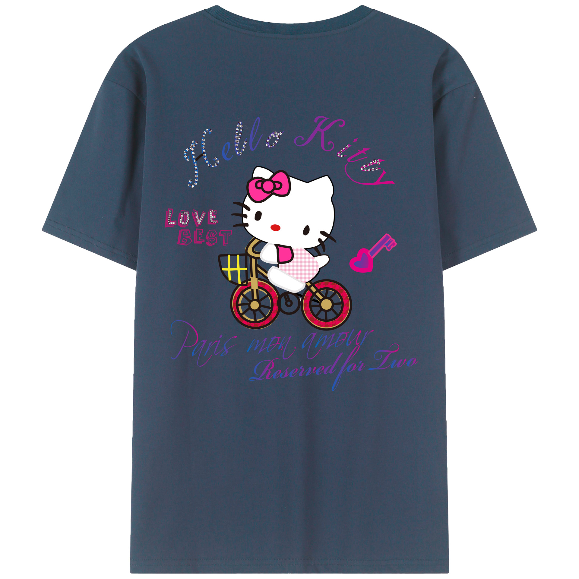 （画像用） Hello Kitty ハローキティ 綿100％ メンズ半袖Tシャツ（バックプリント） 通気性