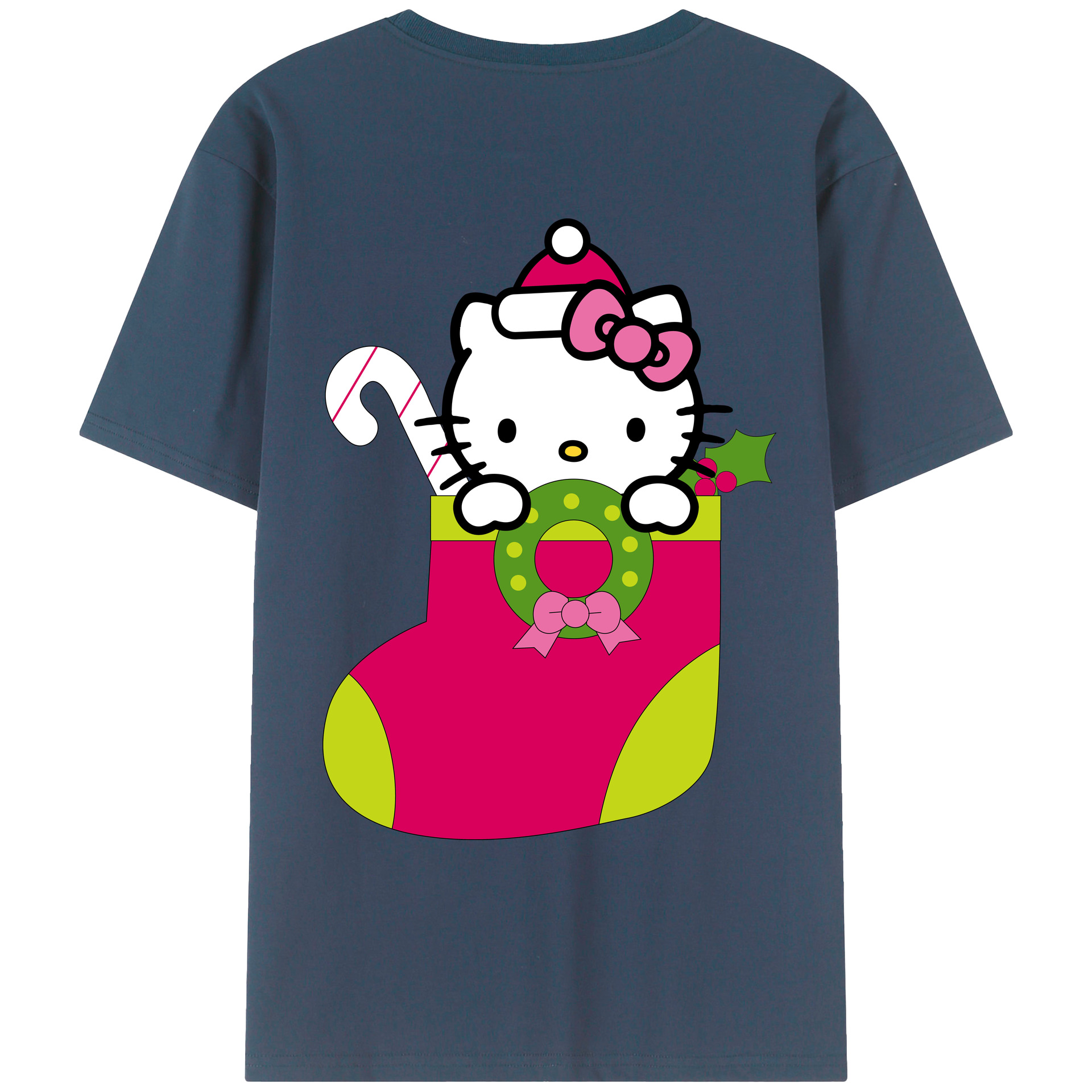 （画像用） Hello Kitty ハローキティ 綿100％ メンズ半袖Tシャツ（バックプリント） 通気性