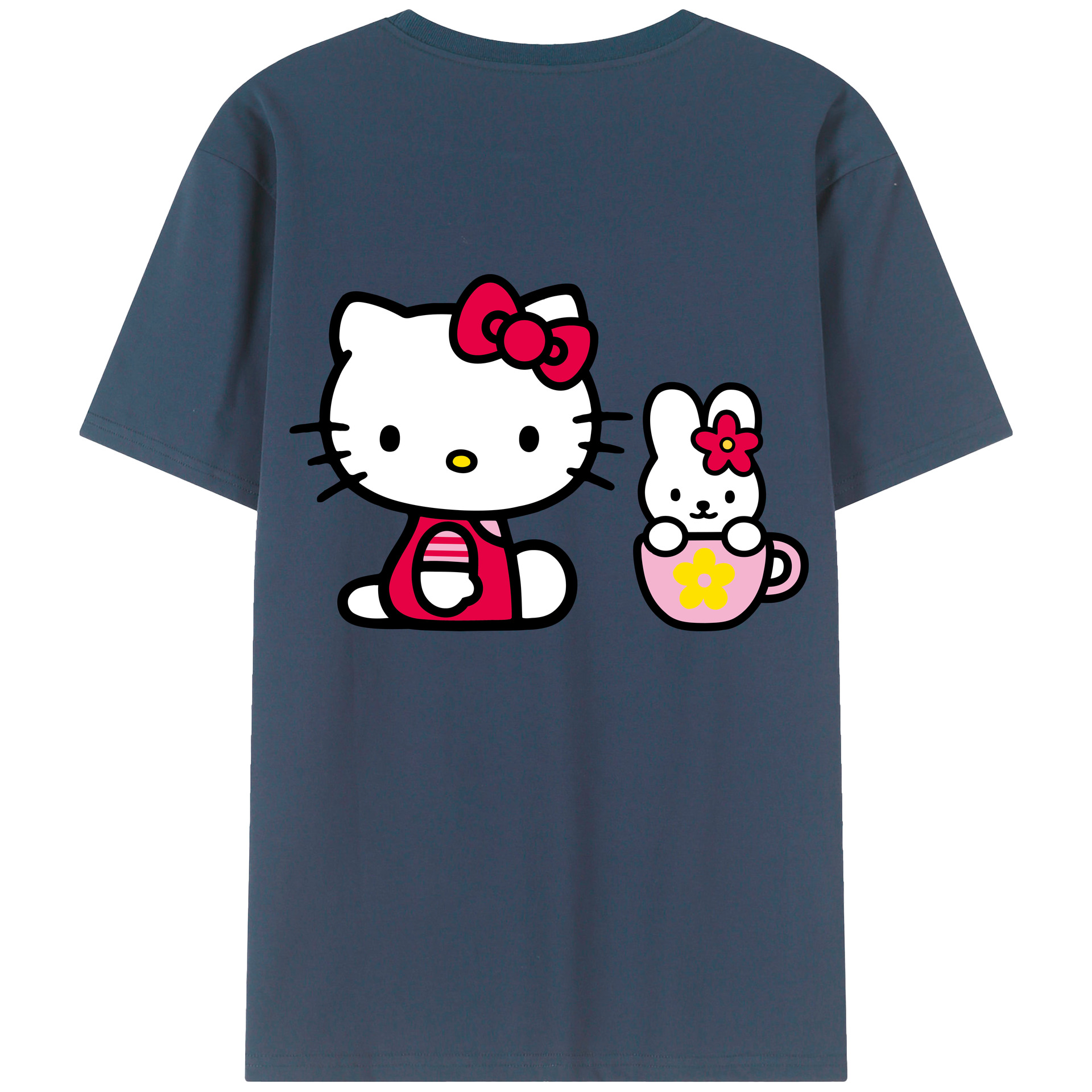 （画像用） Hello Kitty ハローキティ 綿100％ メンズ半袖Tシャツ（バックプリント） 通気性