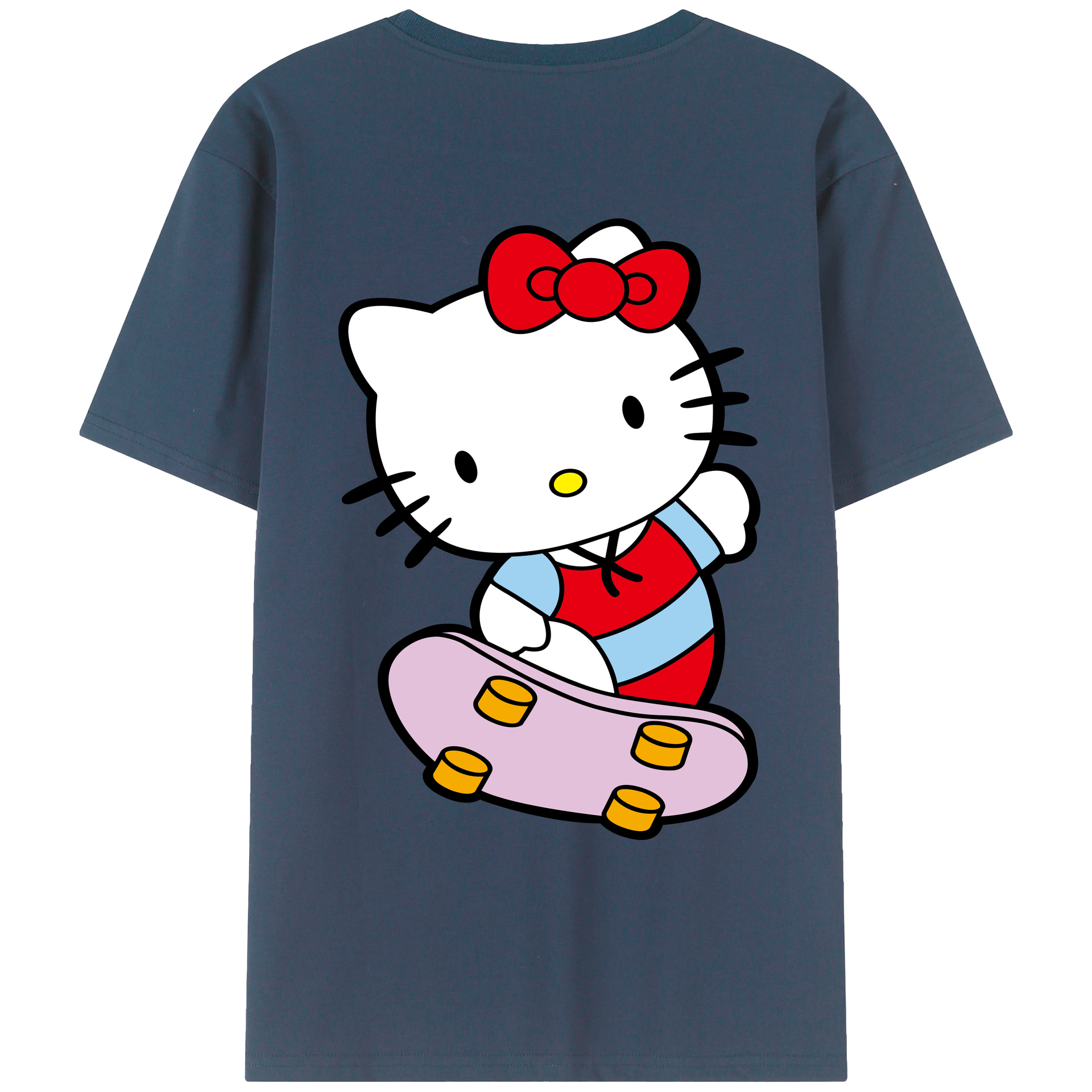 （画像用） Hello Kitty ハローキティ 綿100％ メンズ半袖Tシャツ（バックプリント） 通気性
