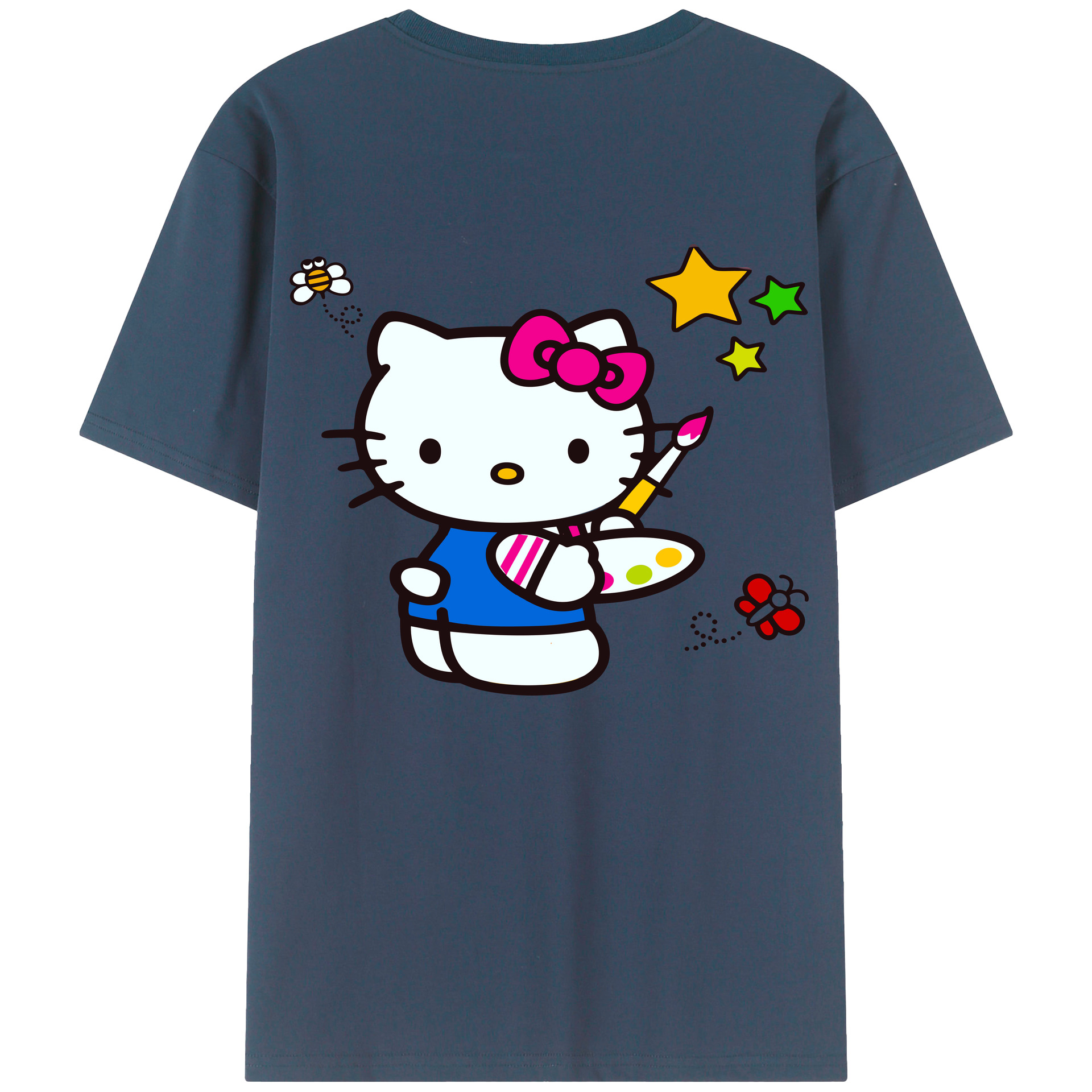 （画像用） Hello Kitty ハローキティ 綿100％ メンズ半袖Tシャツ（バックプリント） 通気性