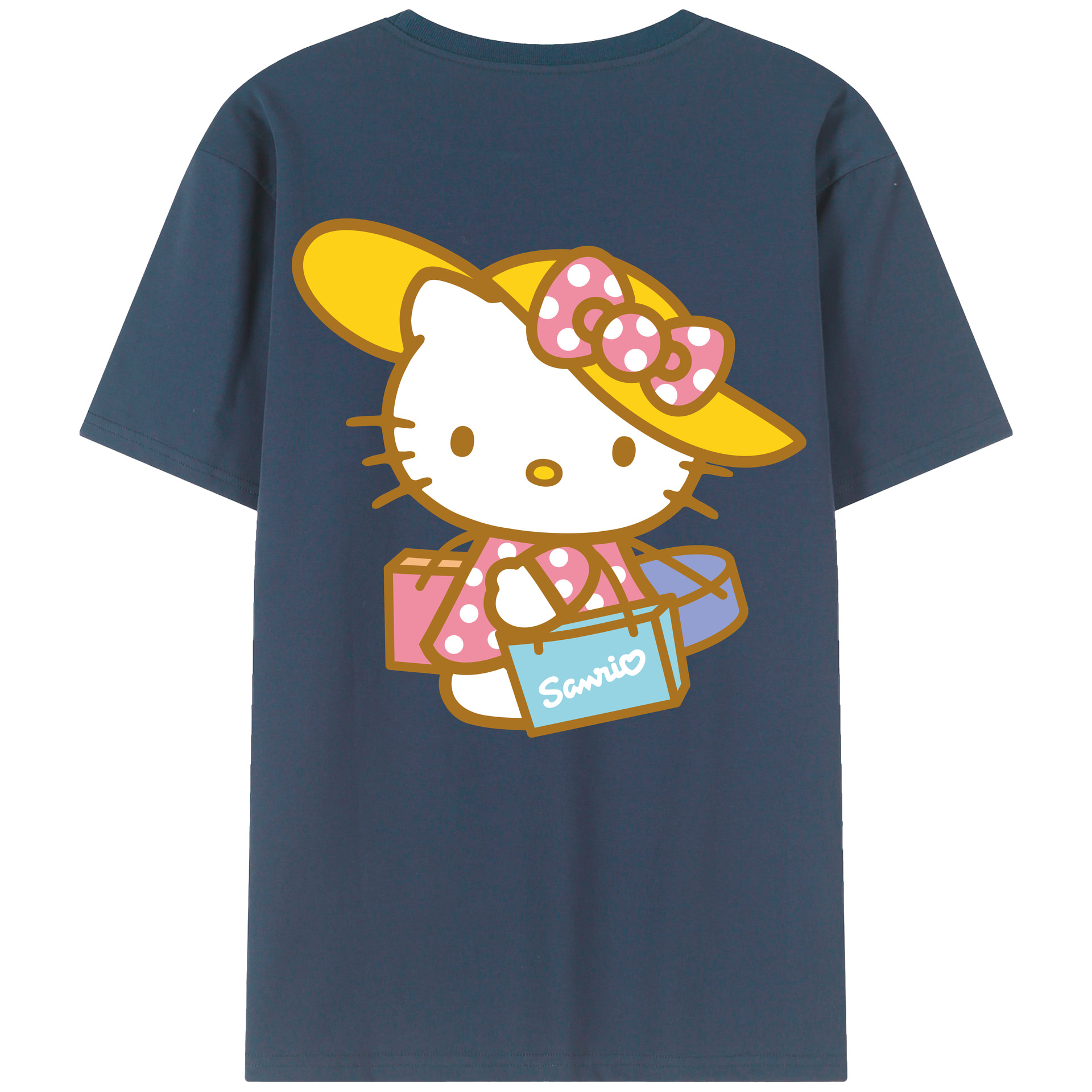 （画像用） Hello Kitty ハローキティ 綿100％ メンズ半袖Tシャツ（バックプリント） 通気性