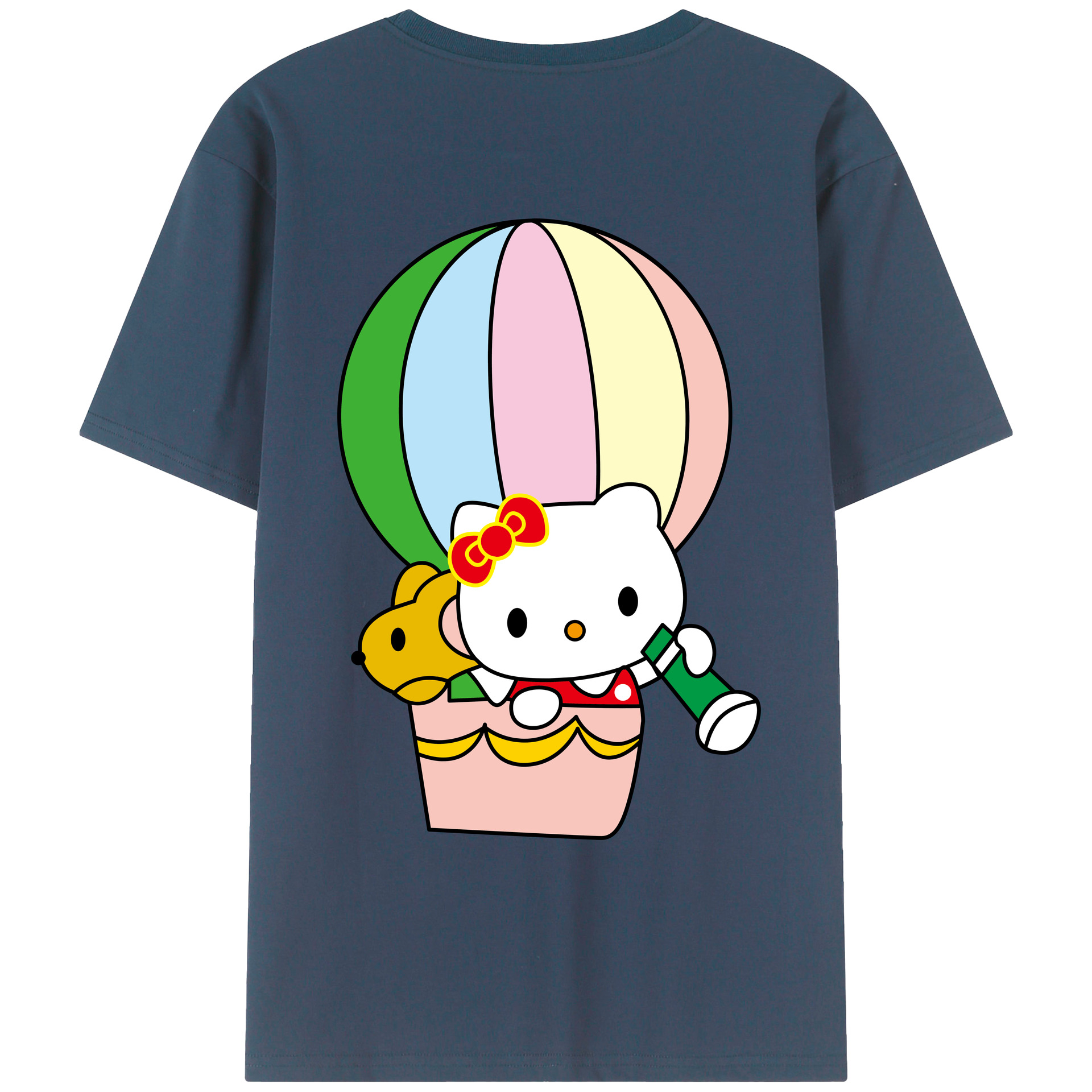 （画像用） Hello Kitty ハローキティ 綿100％ メンズ半袖Tシャツ（バックプリント） 通気性