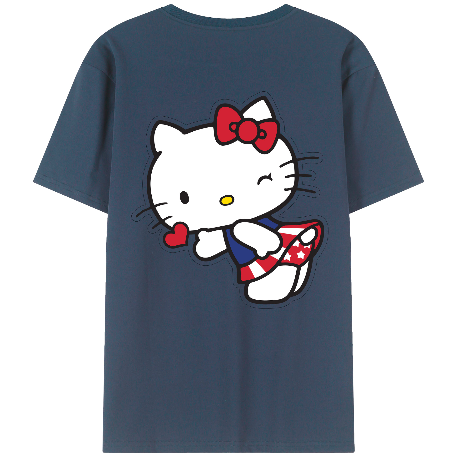 （画像用） Hello Kitty ハローキティ 綿100％ メンズ半袖Tシャツ（バックプリント） 通気性