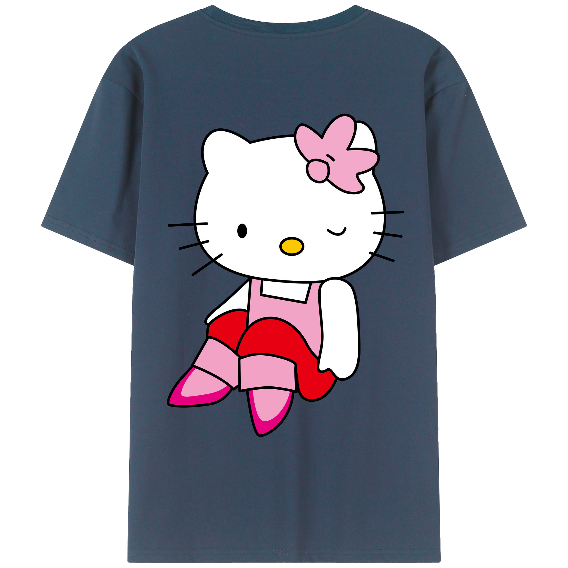 （画像用） Hello Kitty ハローキティ 綿100％ メンズ半袖Tシャツ（バックプリント） 通気性