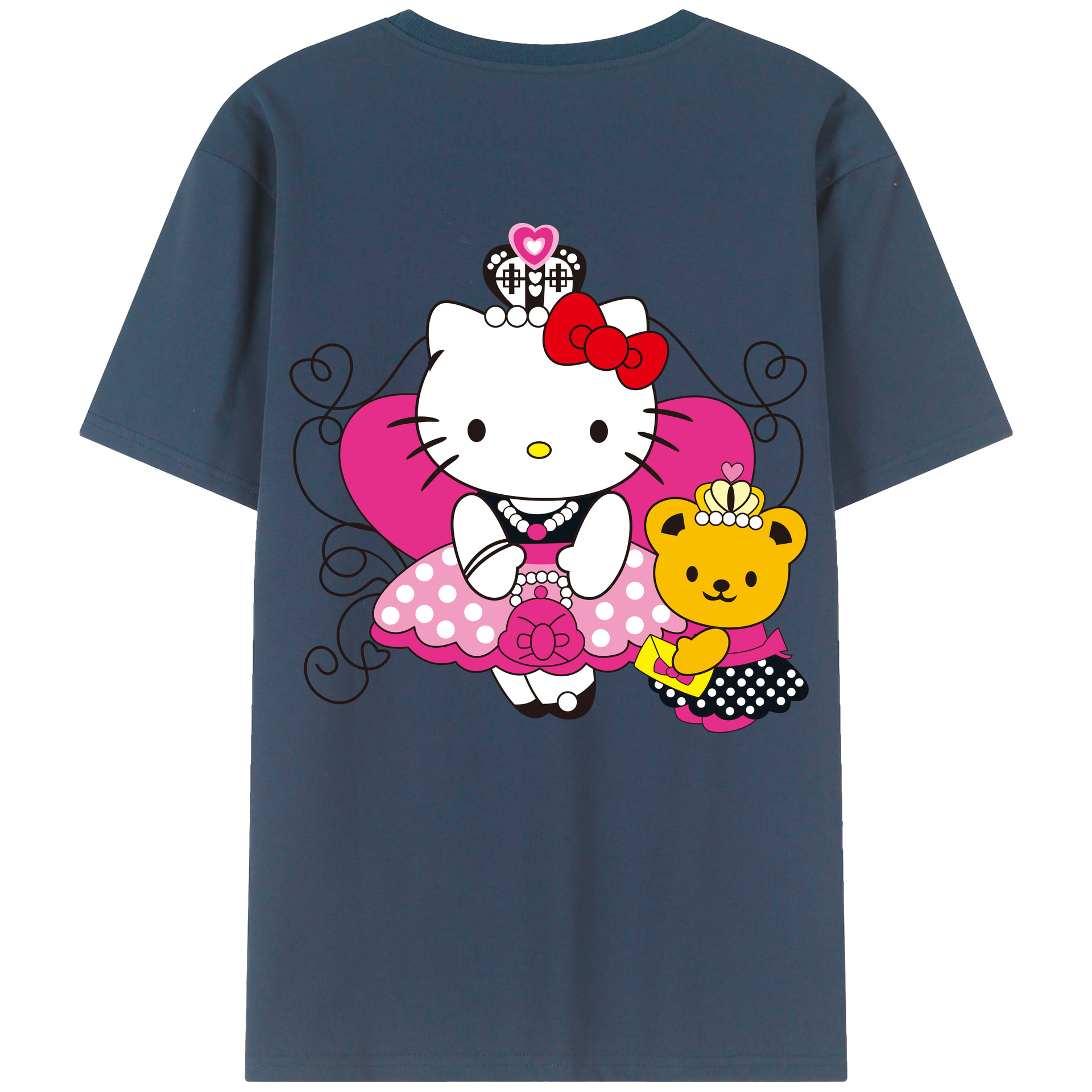 （画像用） Hello Kitty ハローキティ 綿100％ メンズ半袖Tシャツ（バックプリント） 通気性