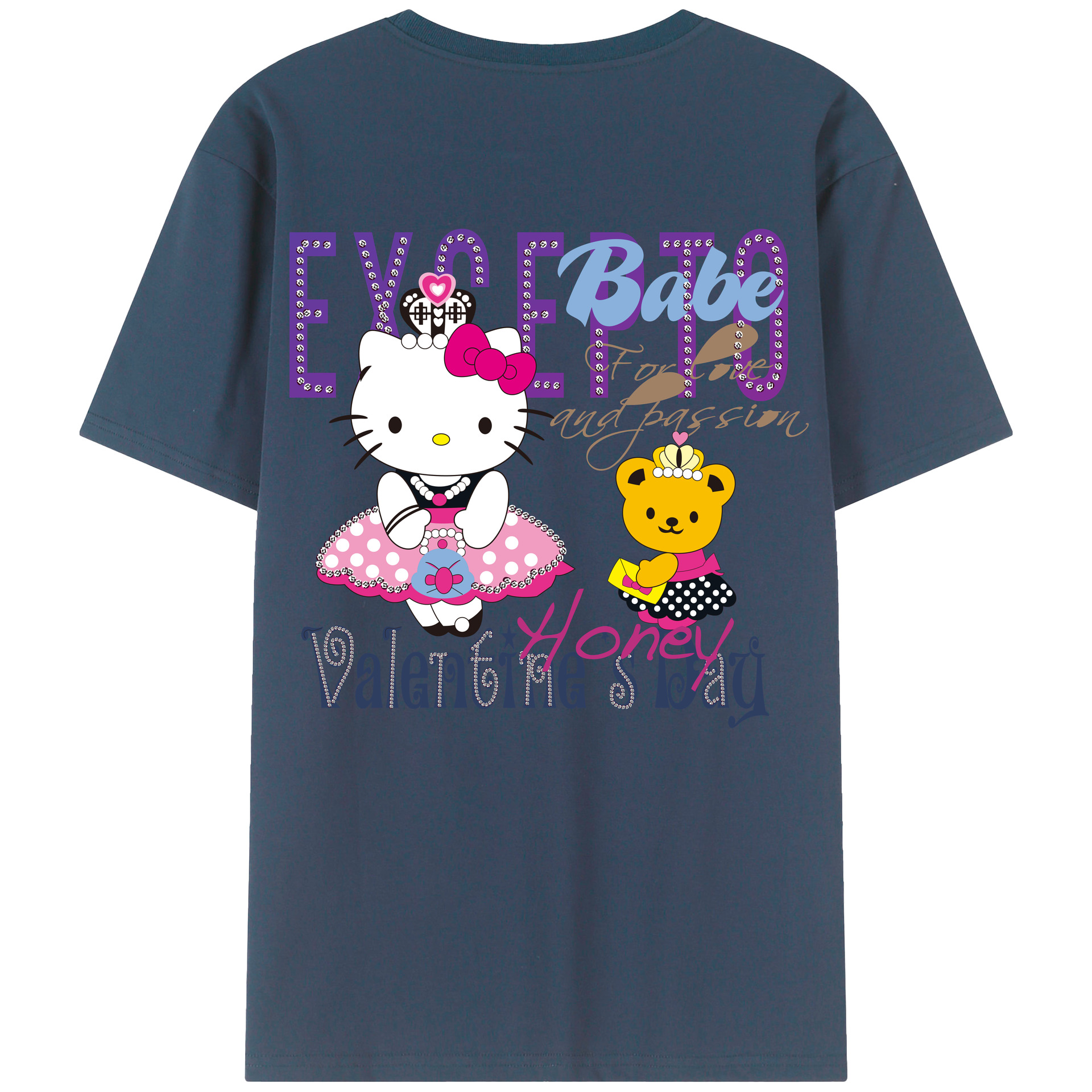 （画像用） Hello Kitty ハローキティ 綿100％ メンズ半袖Tシャツ（バックプリント） 通気性