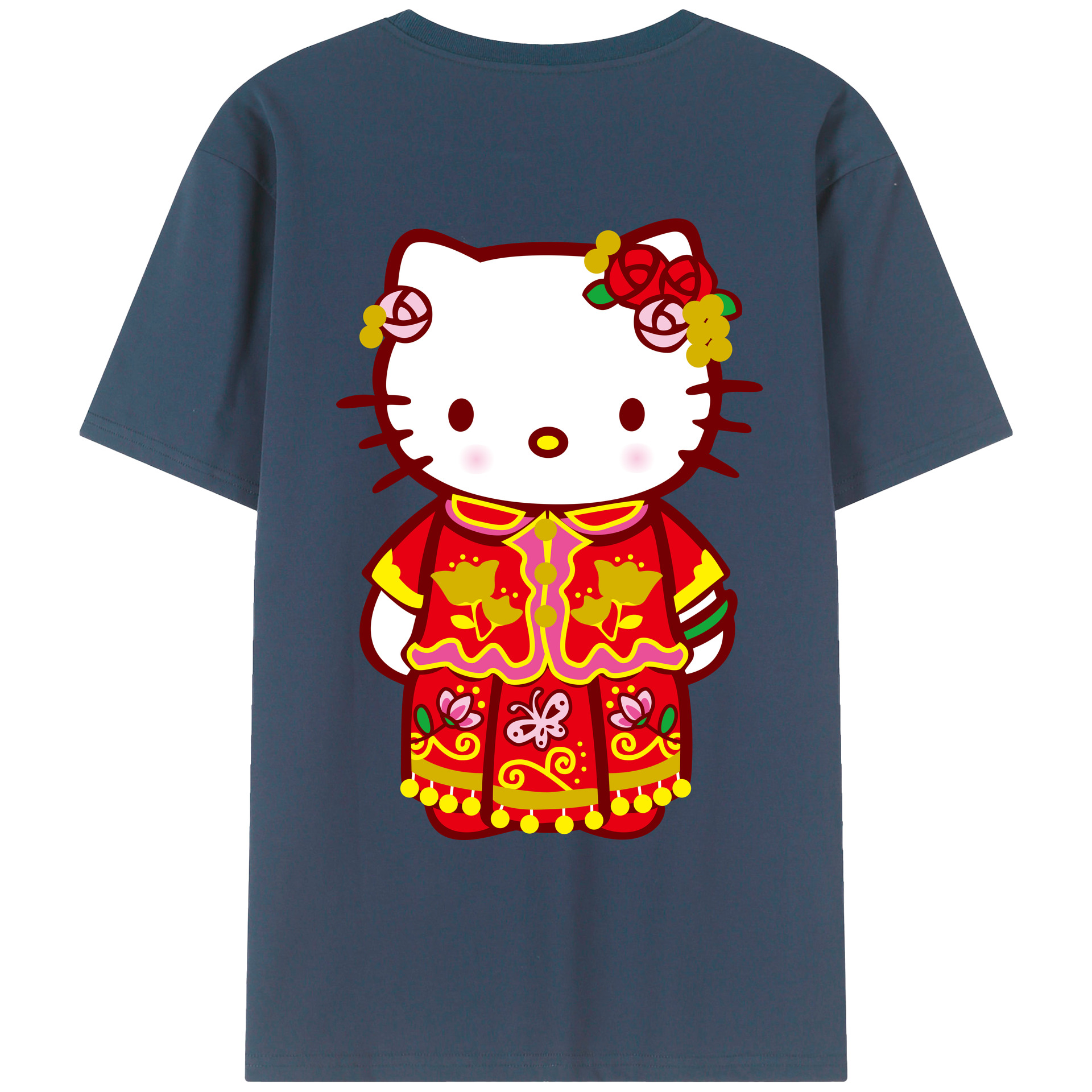 （画像用） Hello Kitty ハローキティ 綿100％ メンズ半袖Tシャツ（バックプリント） 通気性