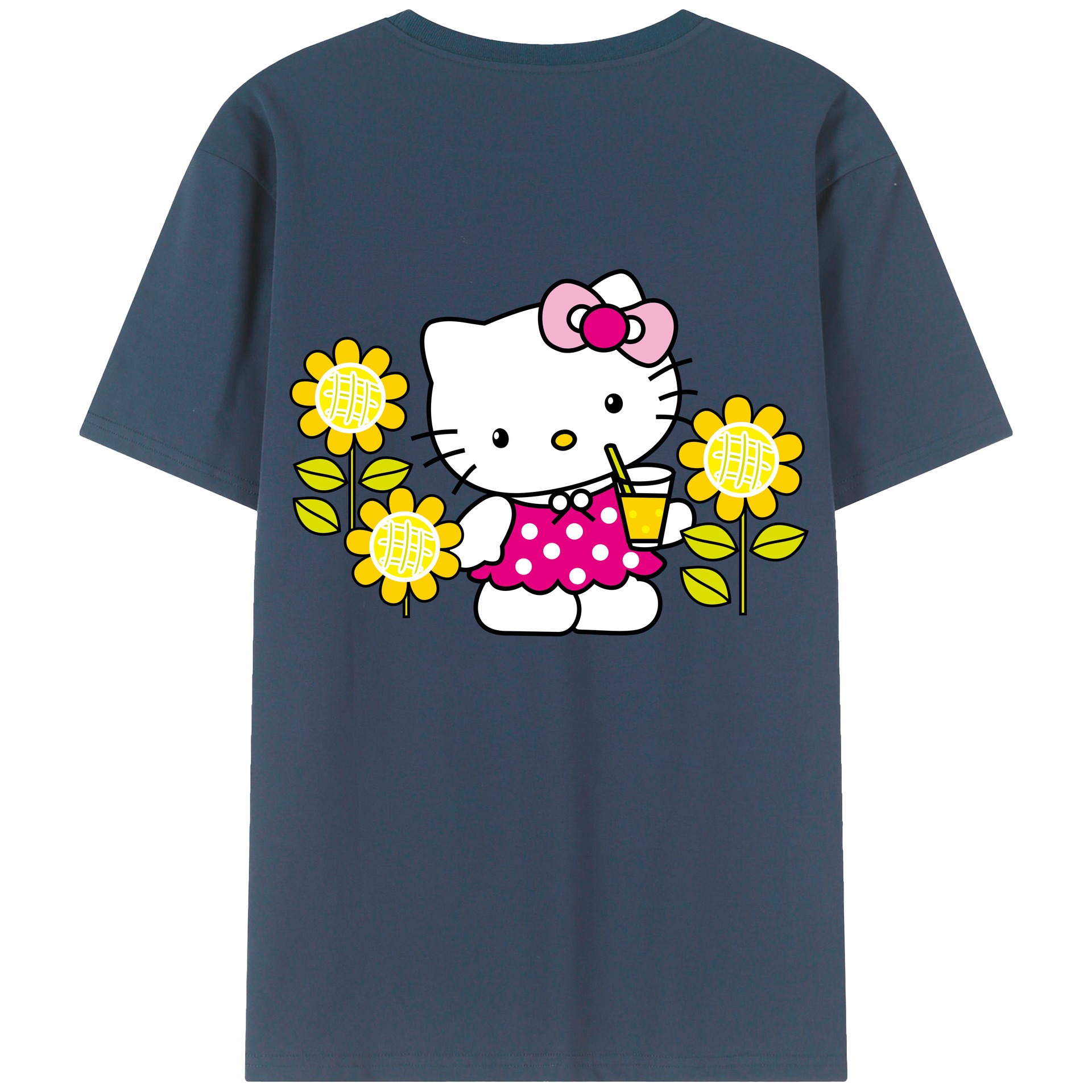 （画像用） Hello Kitty ハローキティ 綿100％ メンズ半袖Tシャツ（バックプリント） 通気性
