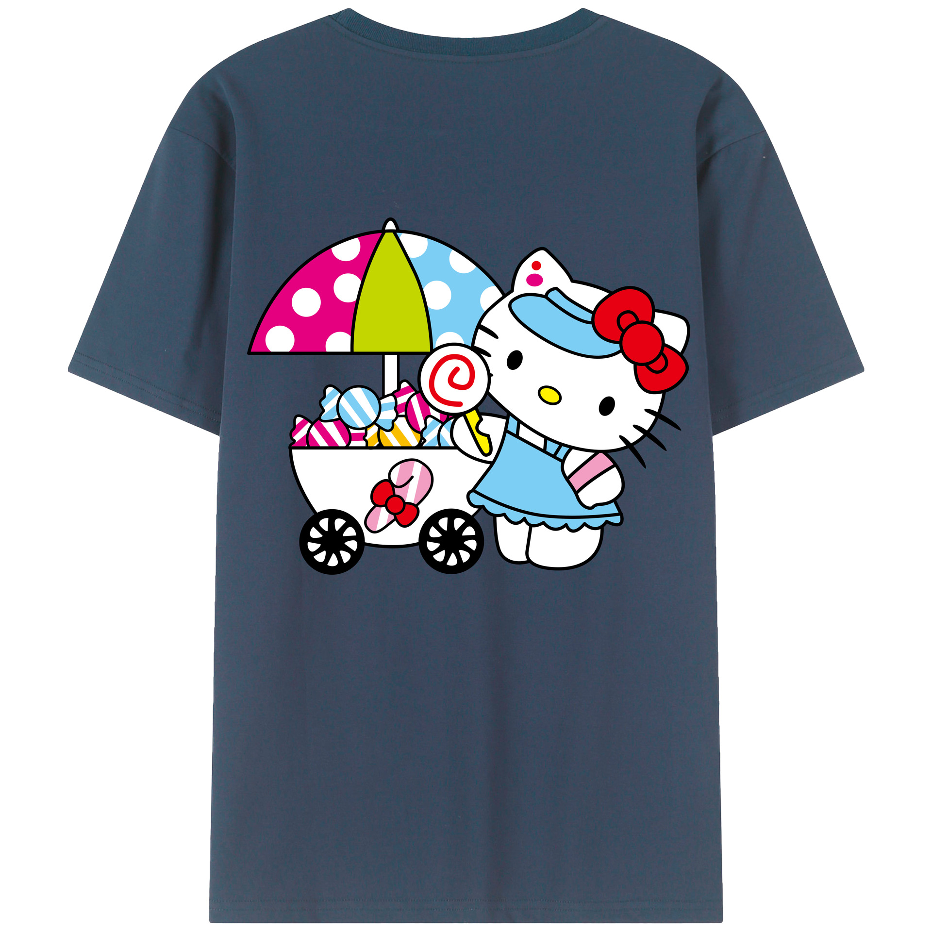 （画像用） Hello Kitty ハローキティ 綿100％ メンズ半袖Tシャツ（バックプリント） 通気性