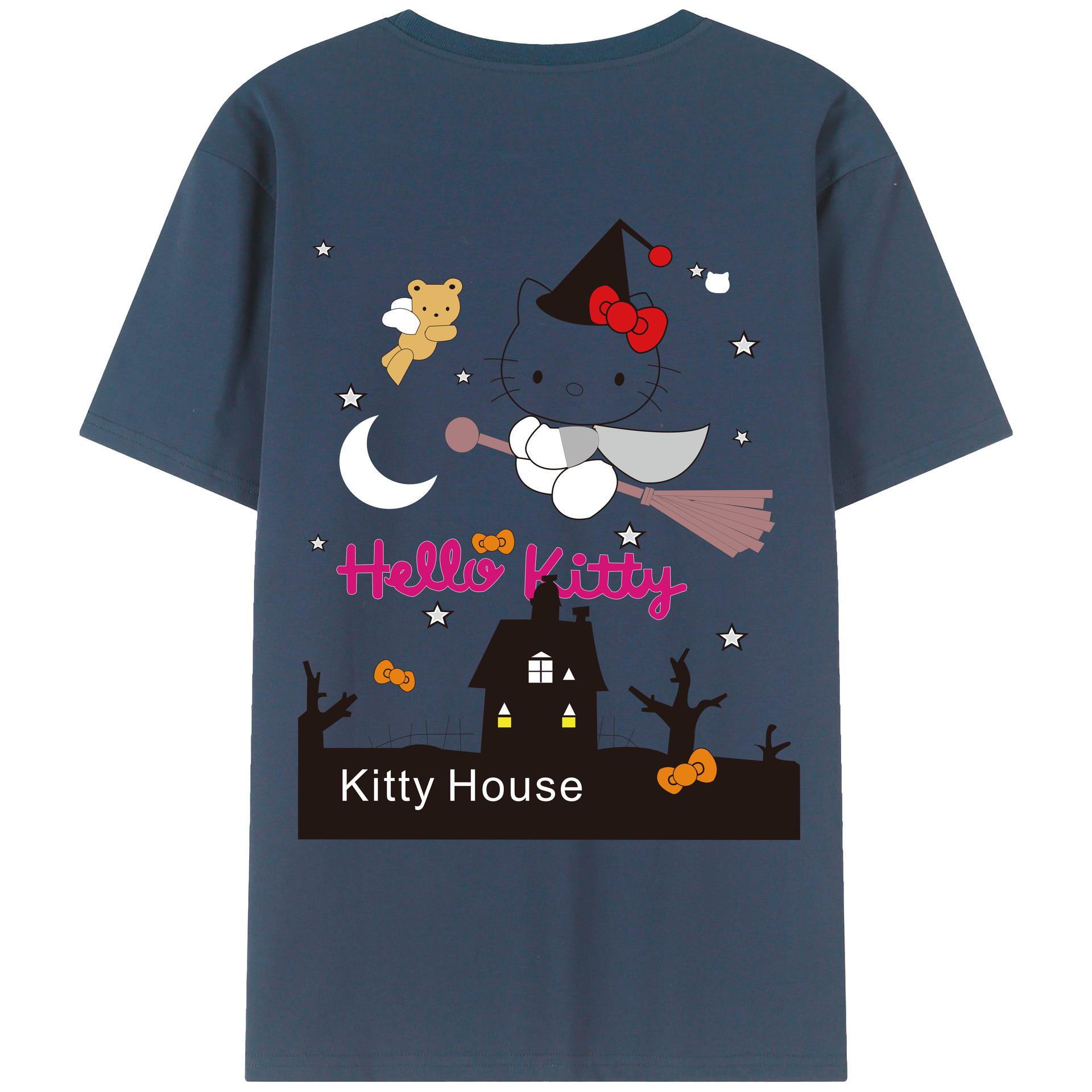 （画像用） Hello Kitty ハローキティ 綿100％ メンズ半袖Tシャツ（バックプリント） 通気性