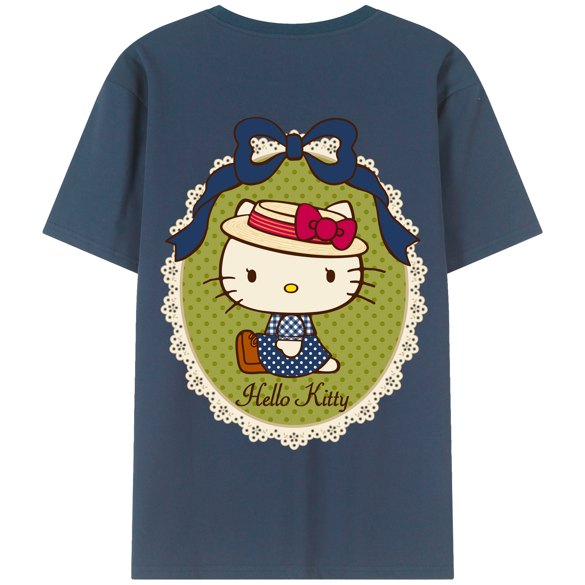 （画像用） Hello Kitty ハローキティ 綿100％ メンズ半袖Tシャツ（バックプリント） 通気性