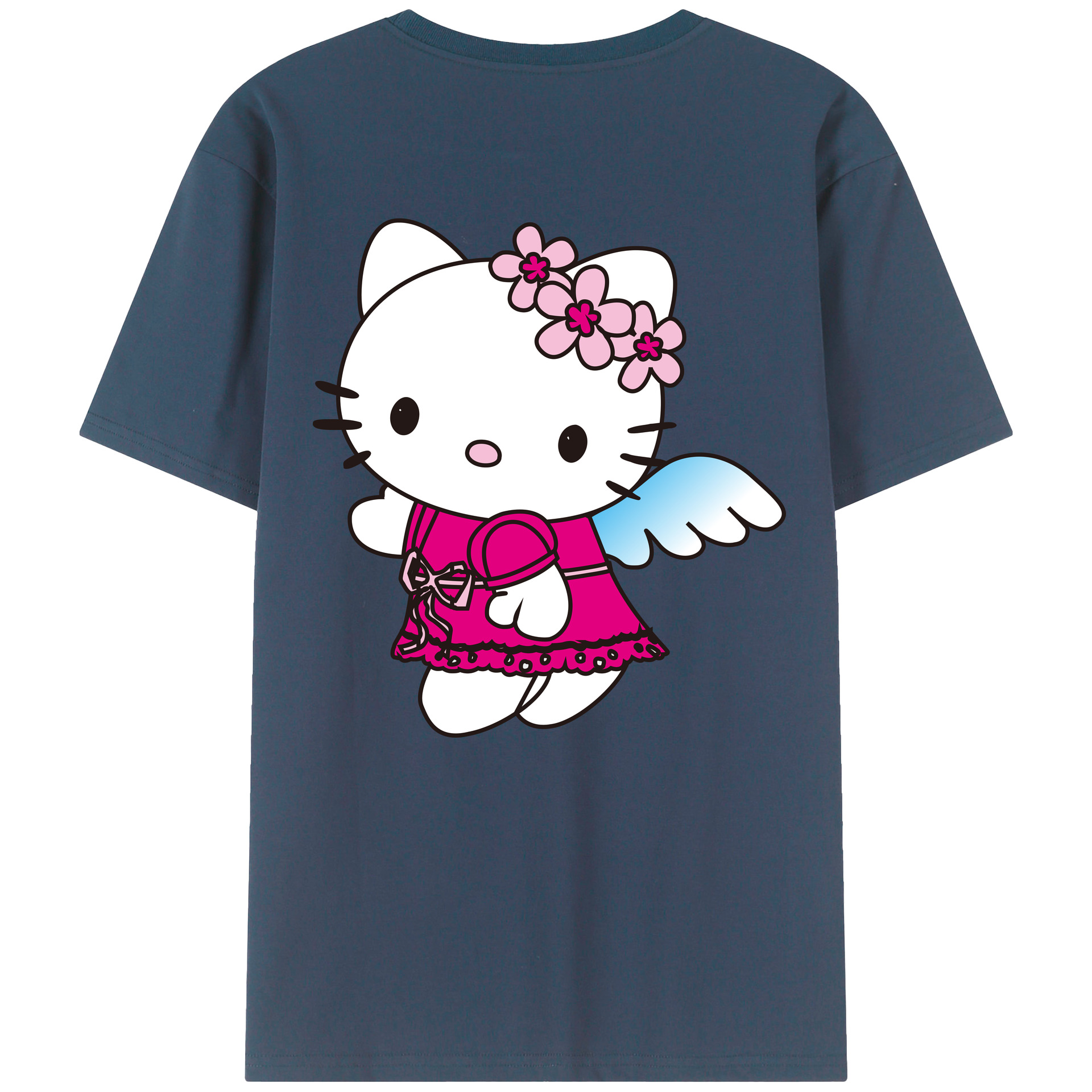 （画像用） Hello Kitty ハローキティ 綿100％ メンズ半袖Tシャツ（バックプリント） 通気性