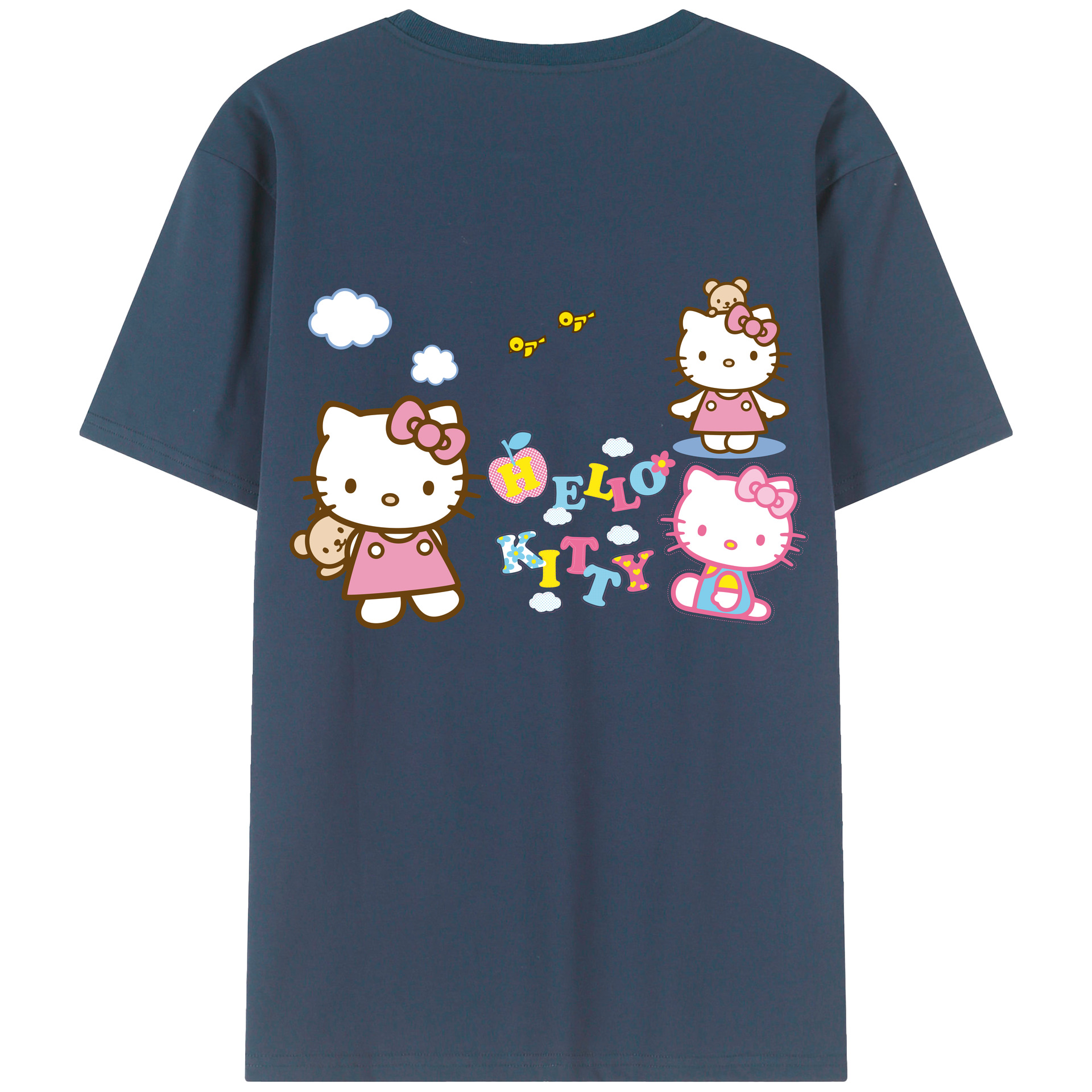 （画像用） Hello Kitty ハローキティ 綿100％ メンズ半袖Tシャツ（バックプリント） 通気性