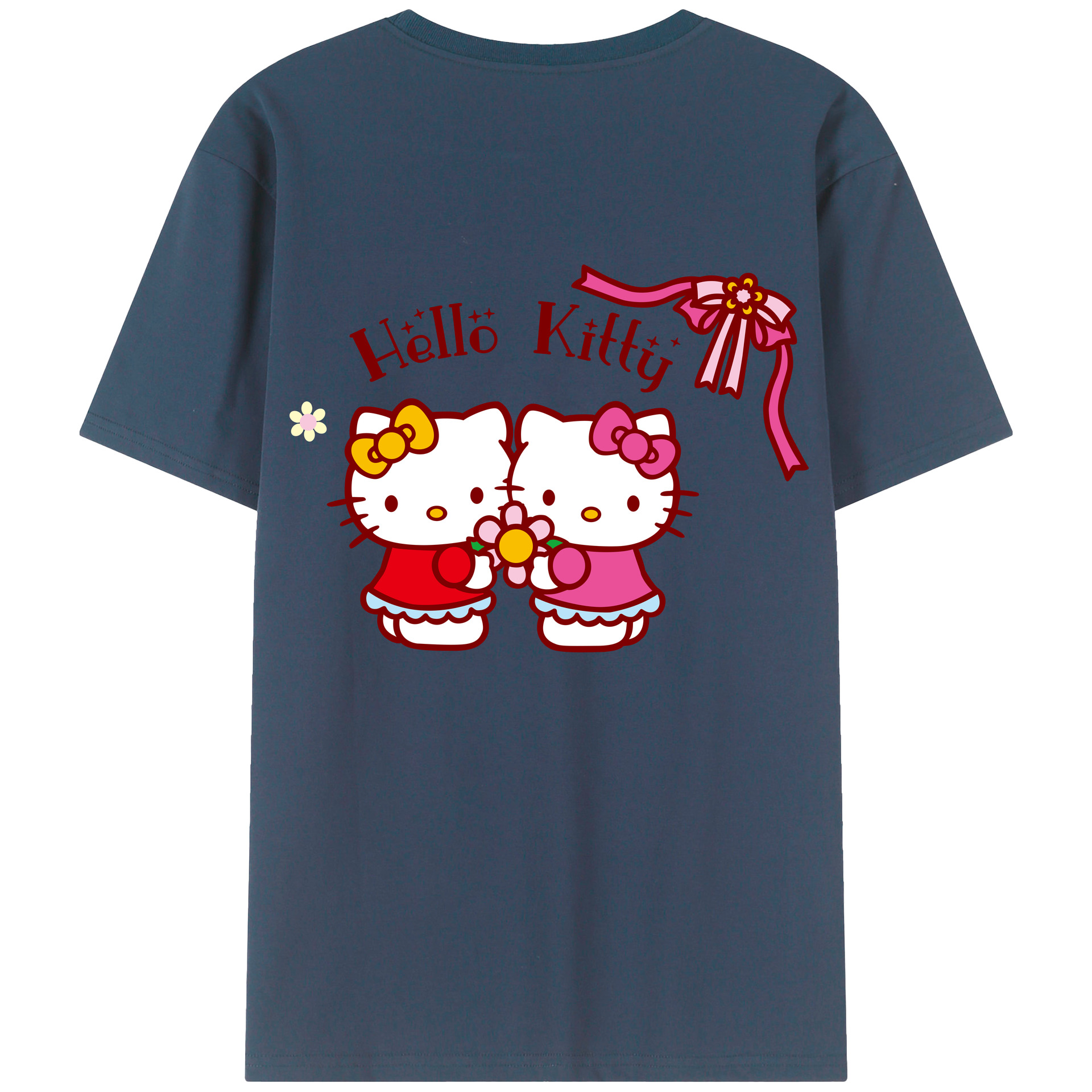 （画像用） Hello Kitty ハローキティ 綿100％ メンズ半袖Tシャツ（バックプリント） 通気性