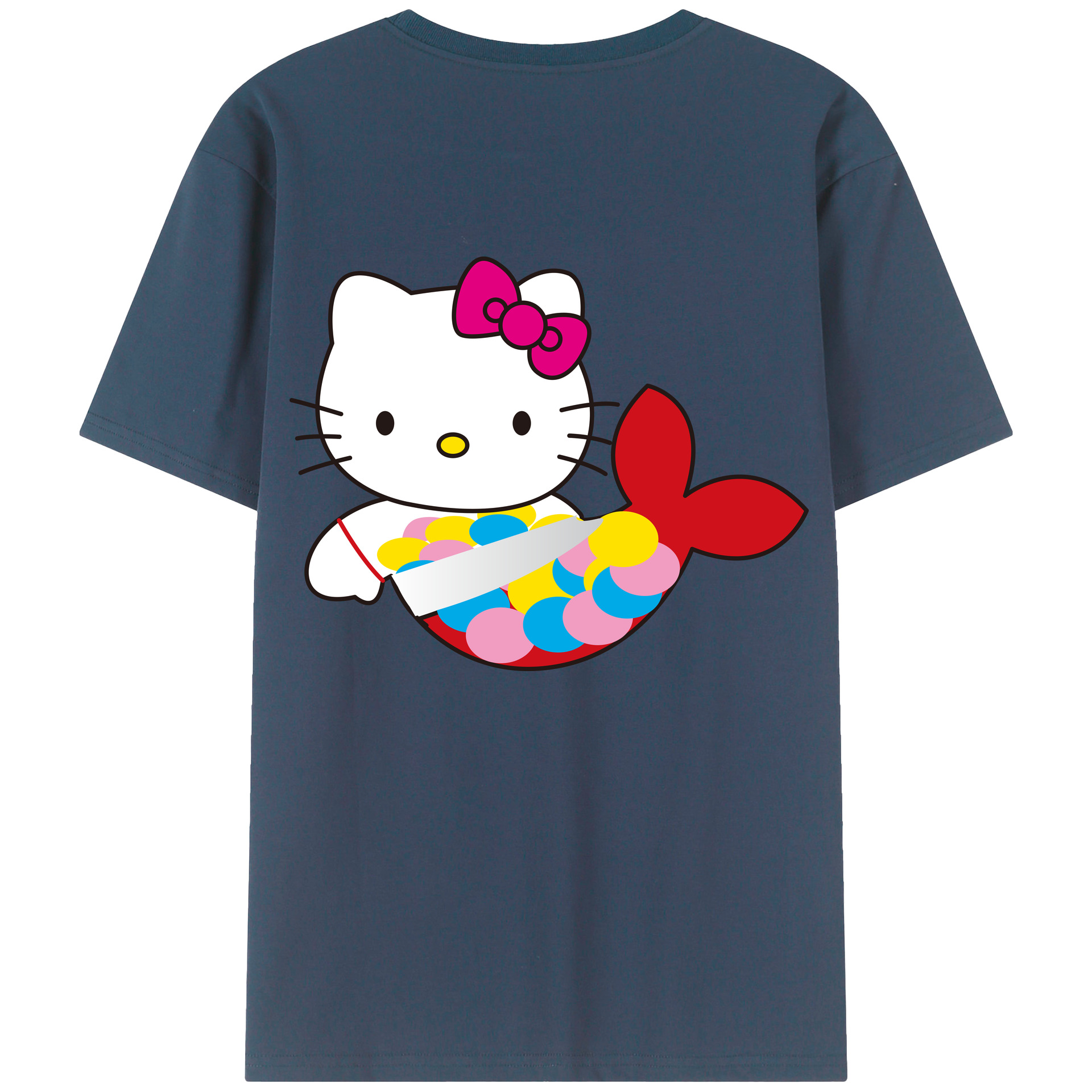 （画像用） Hello Kitty ハローキティ 綿100％ メンズ半袖Tシャツ（バックプリント） 通気性