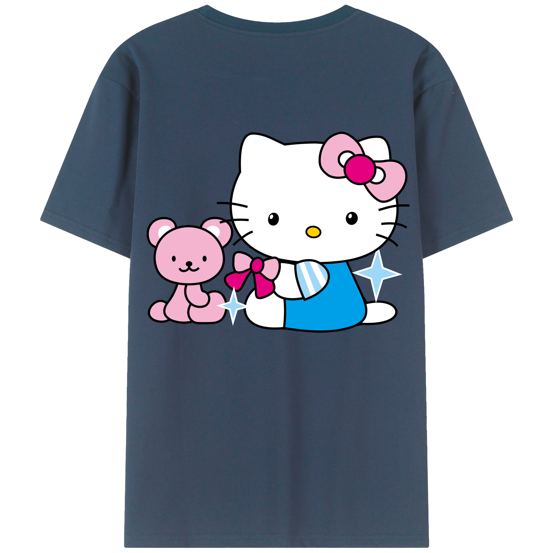 （画像用） Hello Kitty ハローキティ 綿100％ メンズ半袖Tシャツ（バックプリント） 通気性
