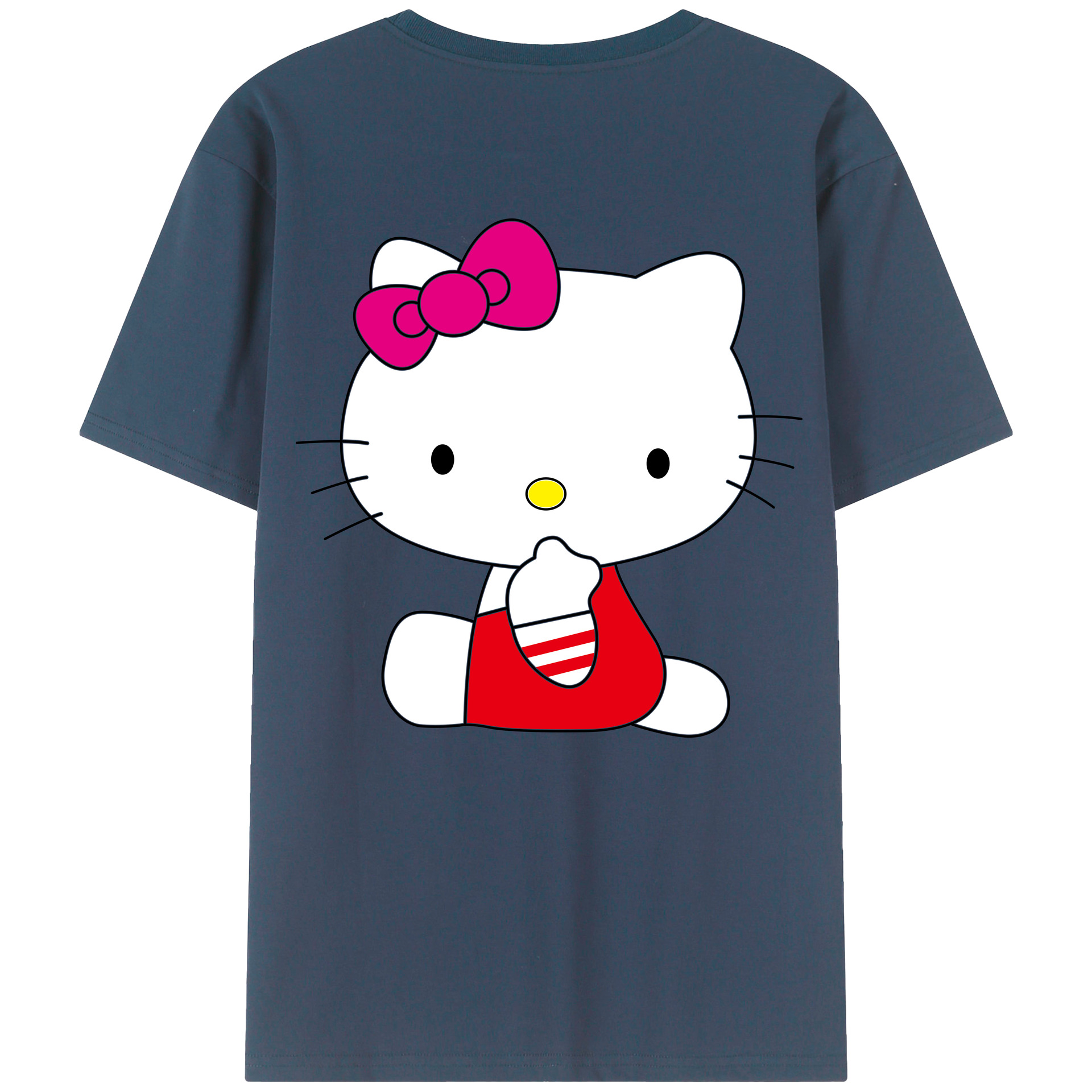 （画像用） Hello Kitty ハローキティ 綿100％ メンズ半袖Tシャツ（バックプリント） 通気性