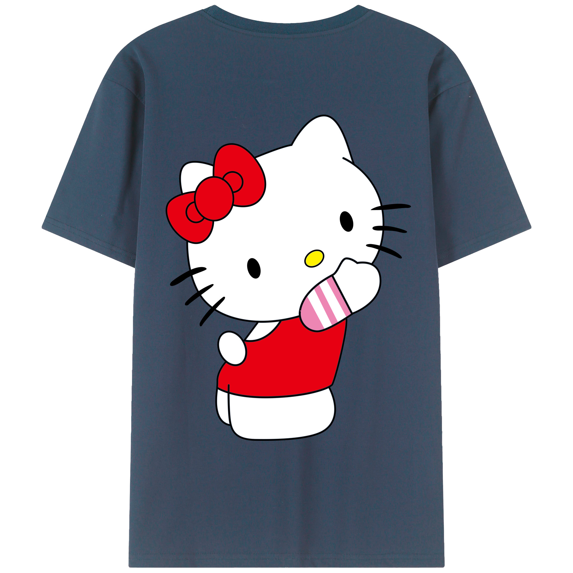 （画像用） Hello Kitty ハローキティ 綿100％ メンズ半袖Tシャツ（バックプリント） 通気性