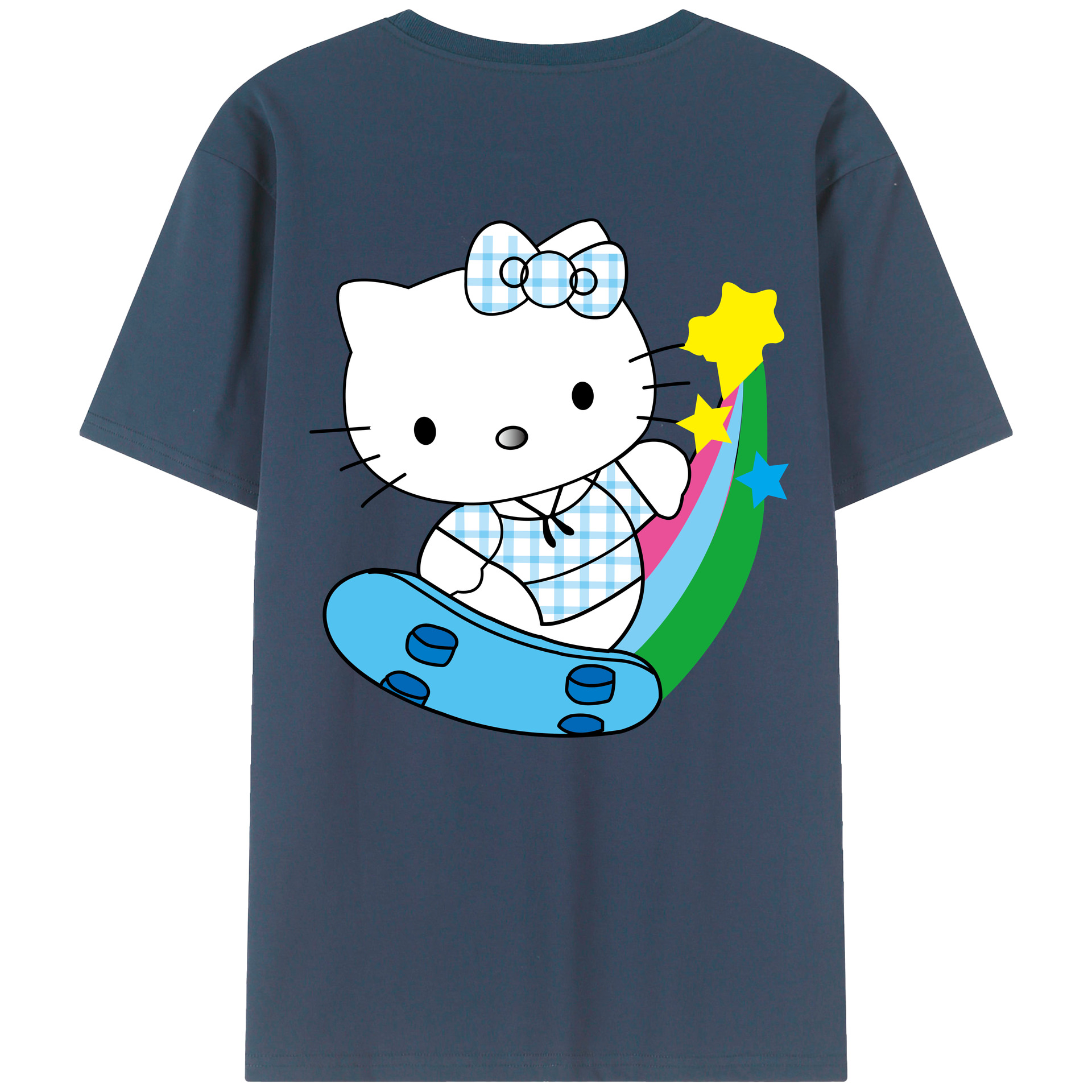 （画像用） Hello Kitty ハローキティ 綿100％ メンズ半袖Tシャツ（バックプリント） 通気性