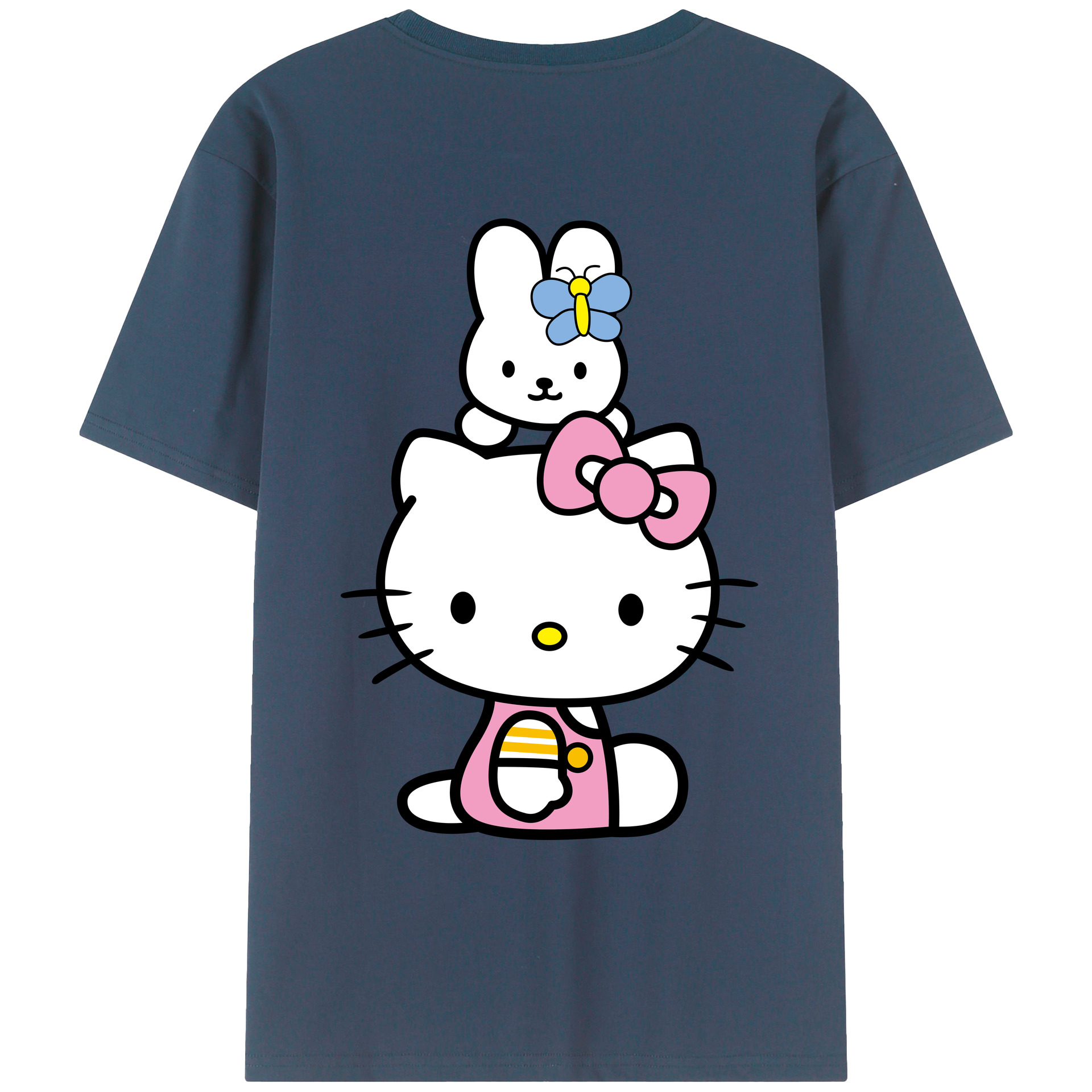 （画像用） Hello Kitty ハローキティ 綿100％ メンズ半袖Tシャツ（バックプリント） 通気性