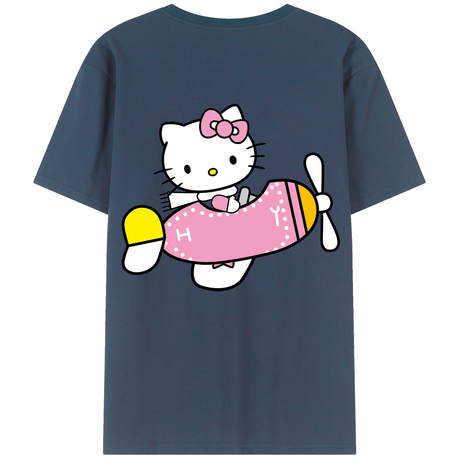 （画像用） Hello Kitty ハローキティ 綿100％ メンズ半袖Tシャツ（バックプリント） 通気性