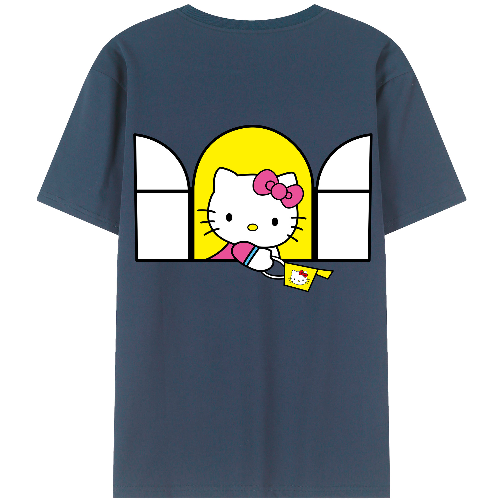 （画像用） Hello Kitty ハローキティ 綿100％ メンズ半袖Tシャツ（バックプリント） 通気性