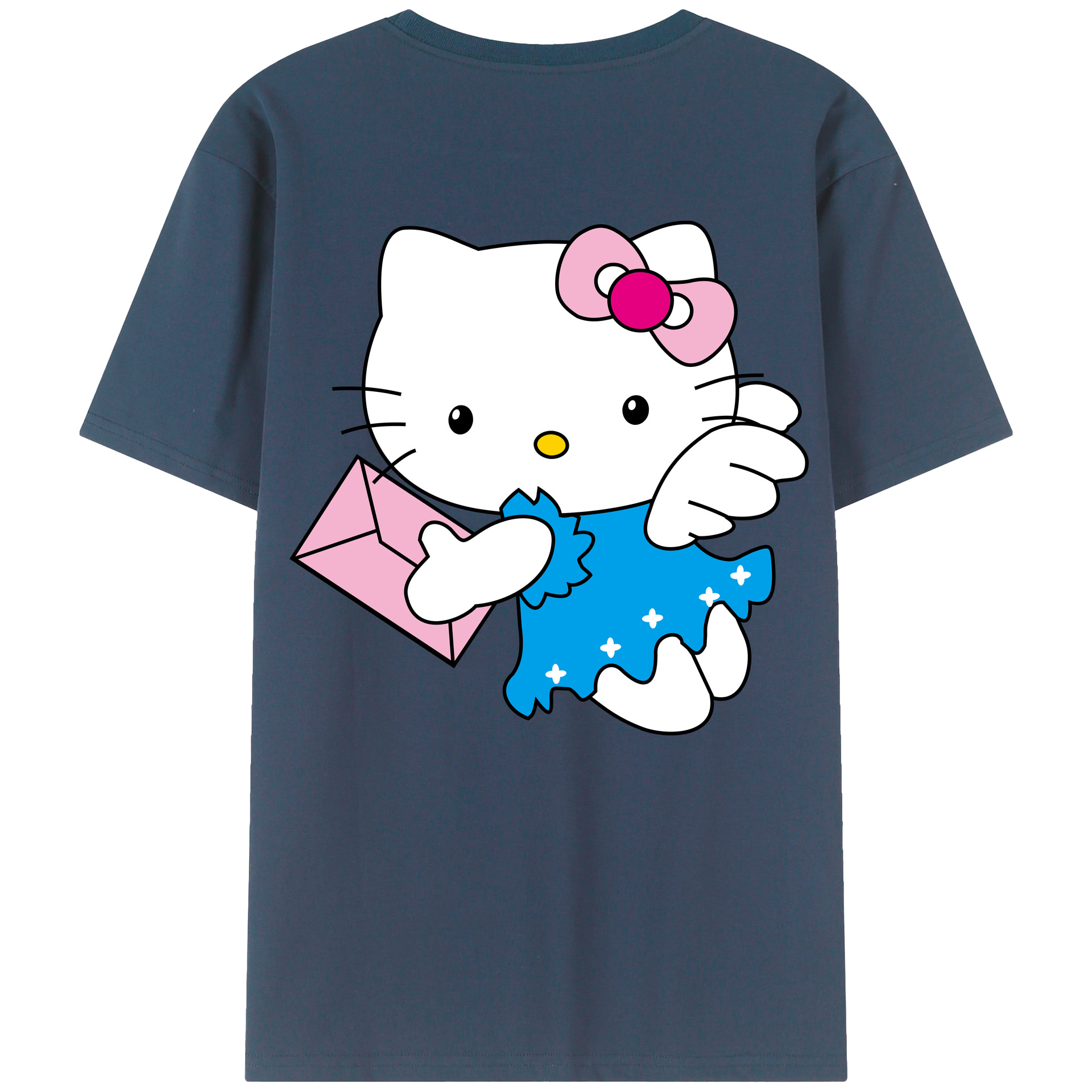 （画像用） Hello Kitty ハローキティ 綿100％ メンズ半袖Tシャツ（バックプリント） 通気性