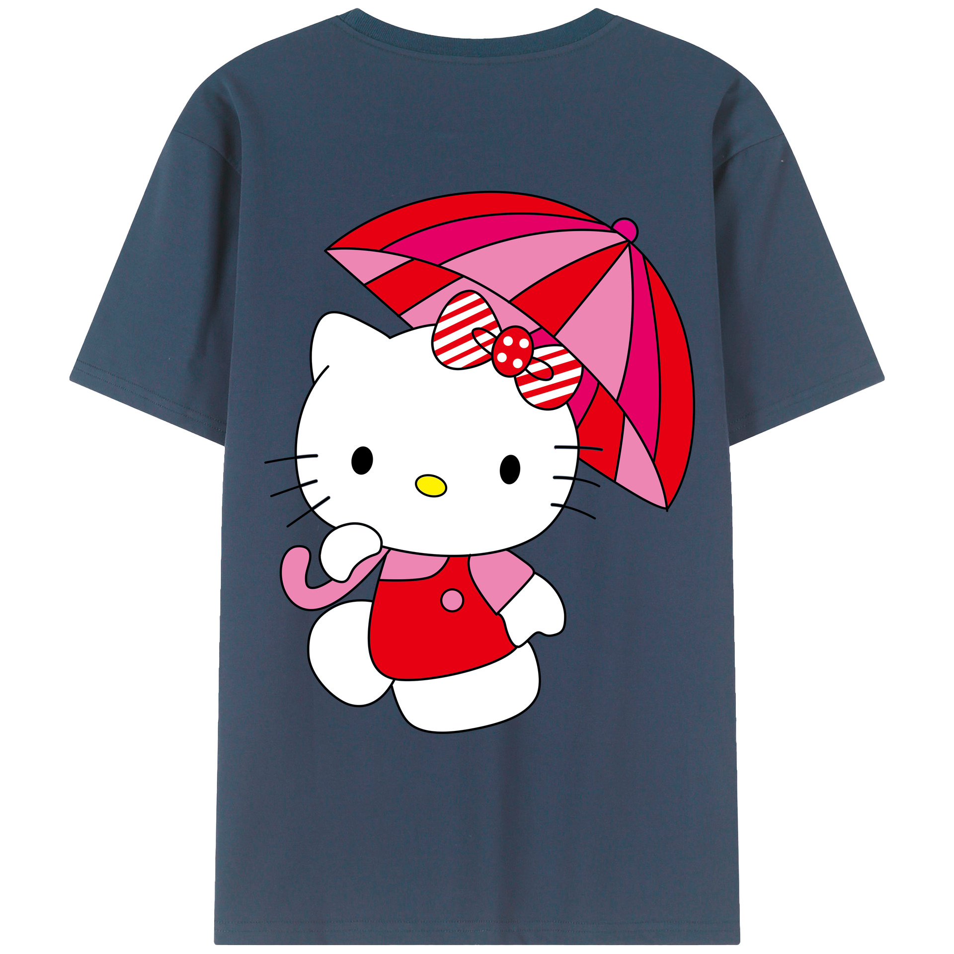 （画像用） Hello Kitty ハローキティ 綿100％ メンズ半袖Tシャツ（バックプリント） 通気性