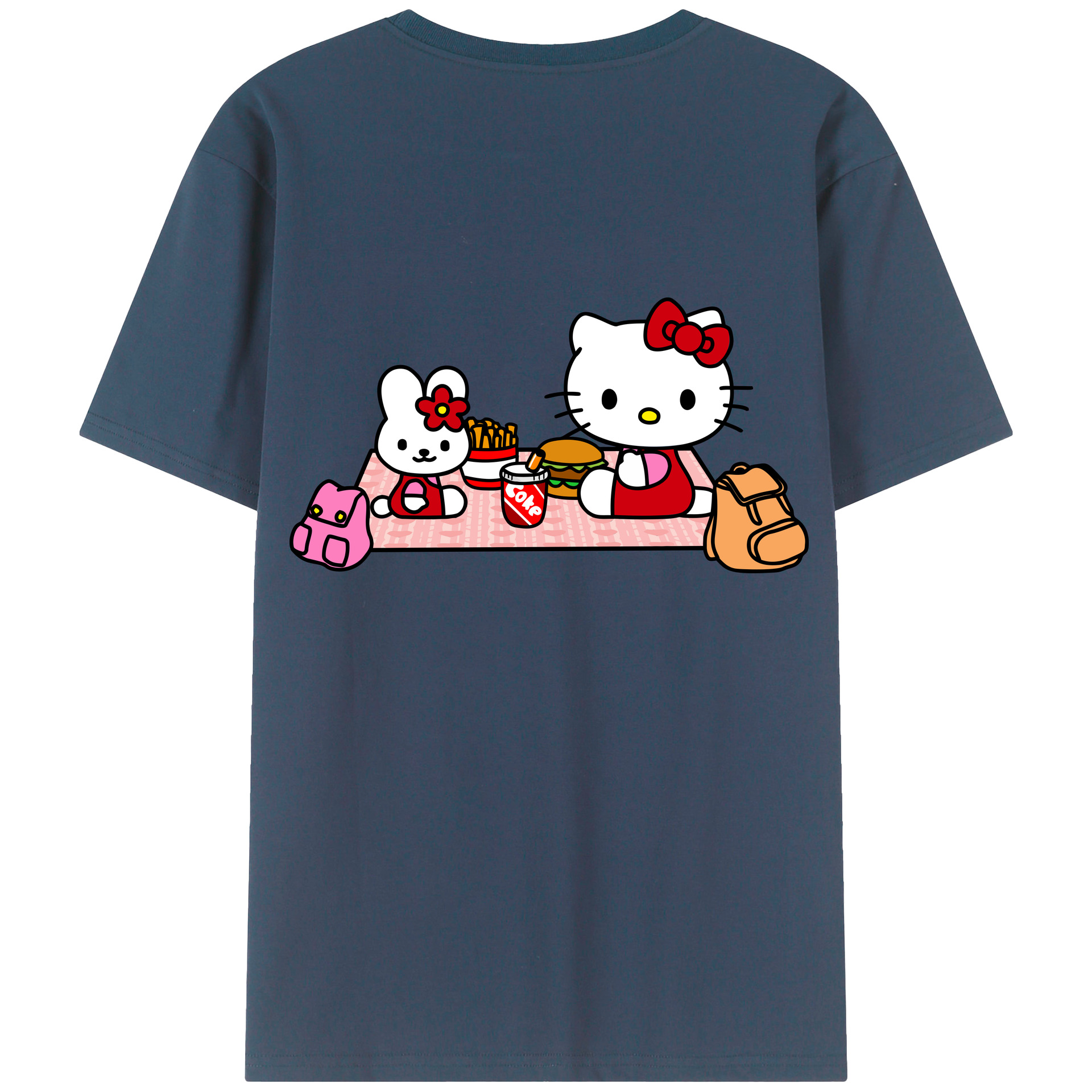 （画像用） Hello Kitty ハローキティ 綿100％ メンズ半袖Tシャツ（バックプリント） 通気性