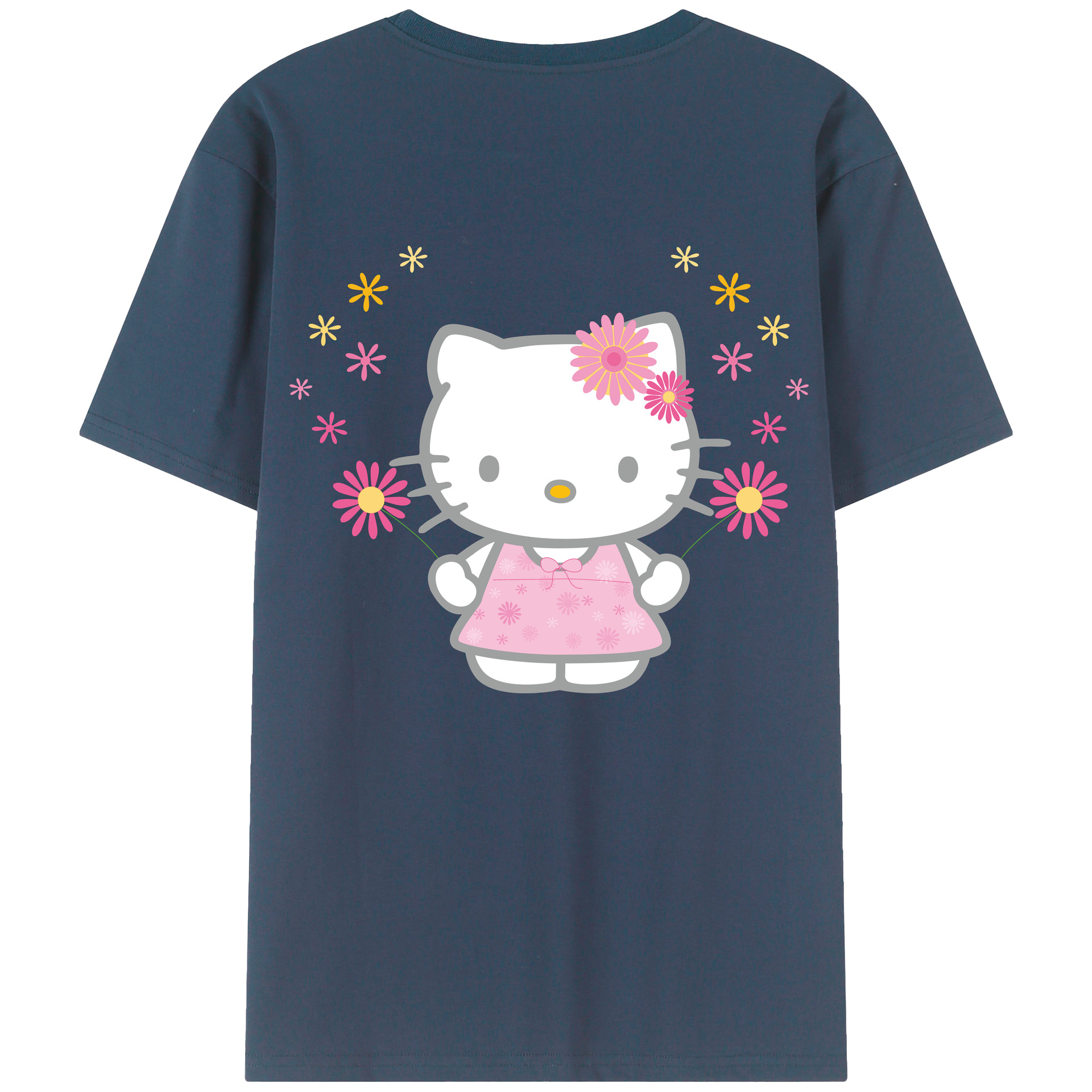 （画像用） Hello Kitty ハローキティ 綿100％ メンズ半袖Tシャツ（バックプリント） 通気性