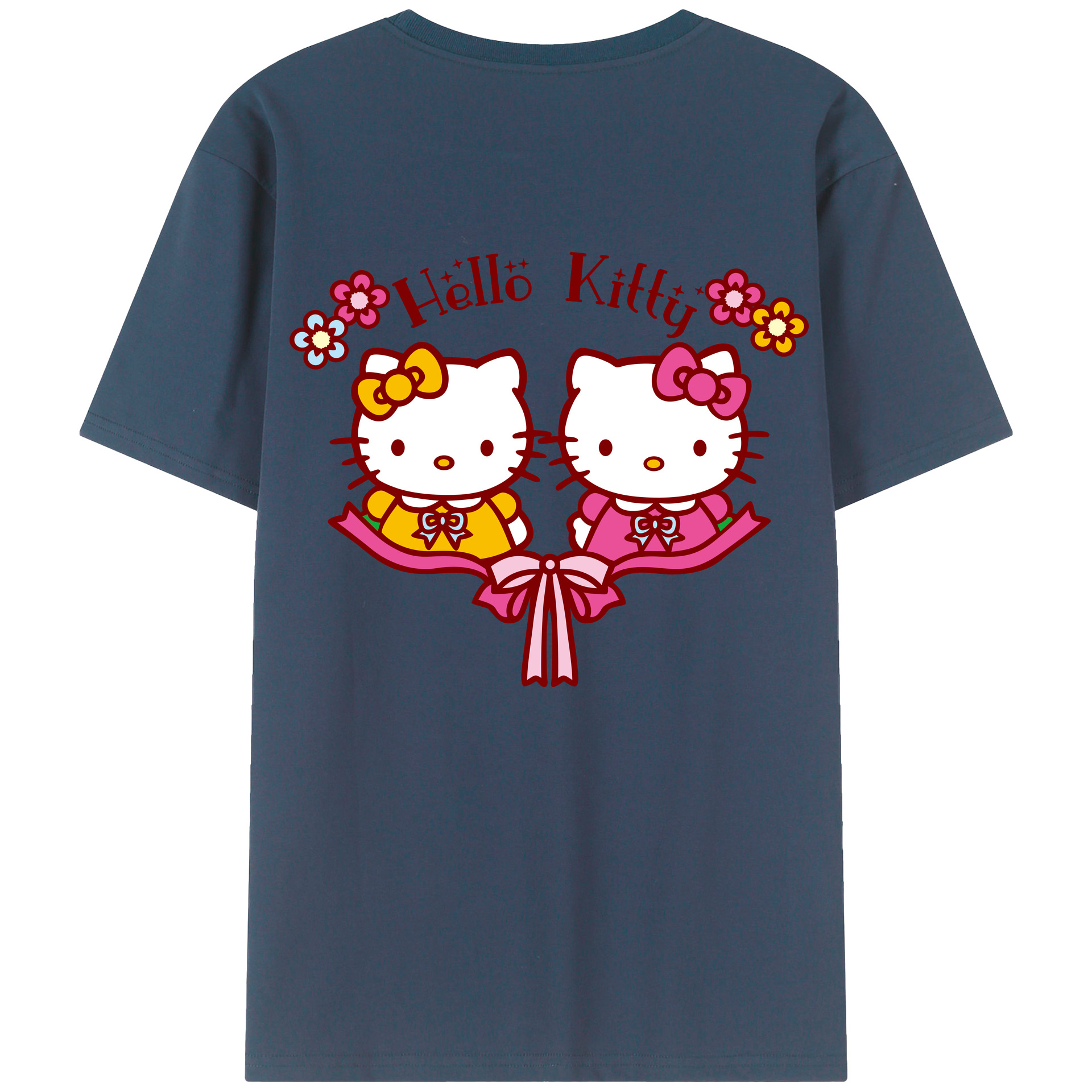 （画像用） Hello Kitty ハローキティ 綿100％ メンズ半袖Tシャツ（バックプリント） 通気性