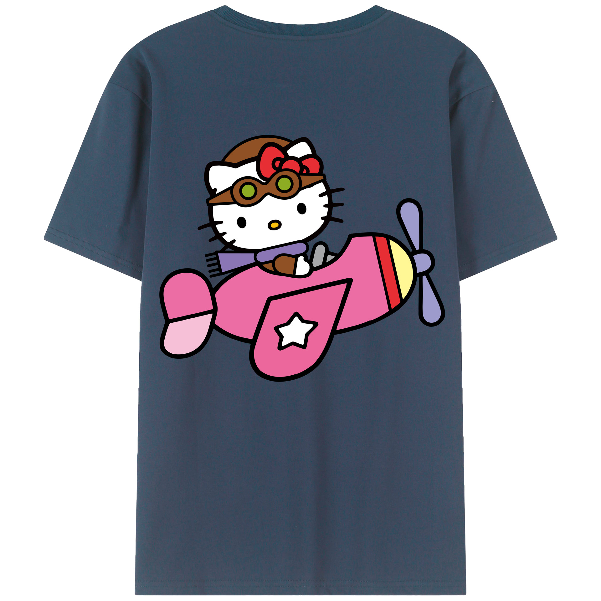 （画像用） Hello Kitty ハローキティ 綿100％ メンズ半袖Tシャツ（バックプリント） 通気性