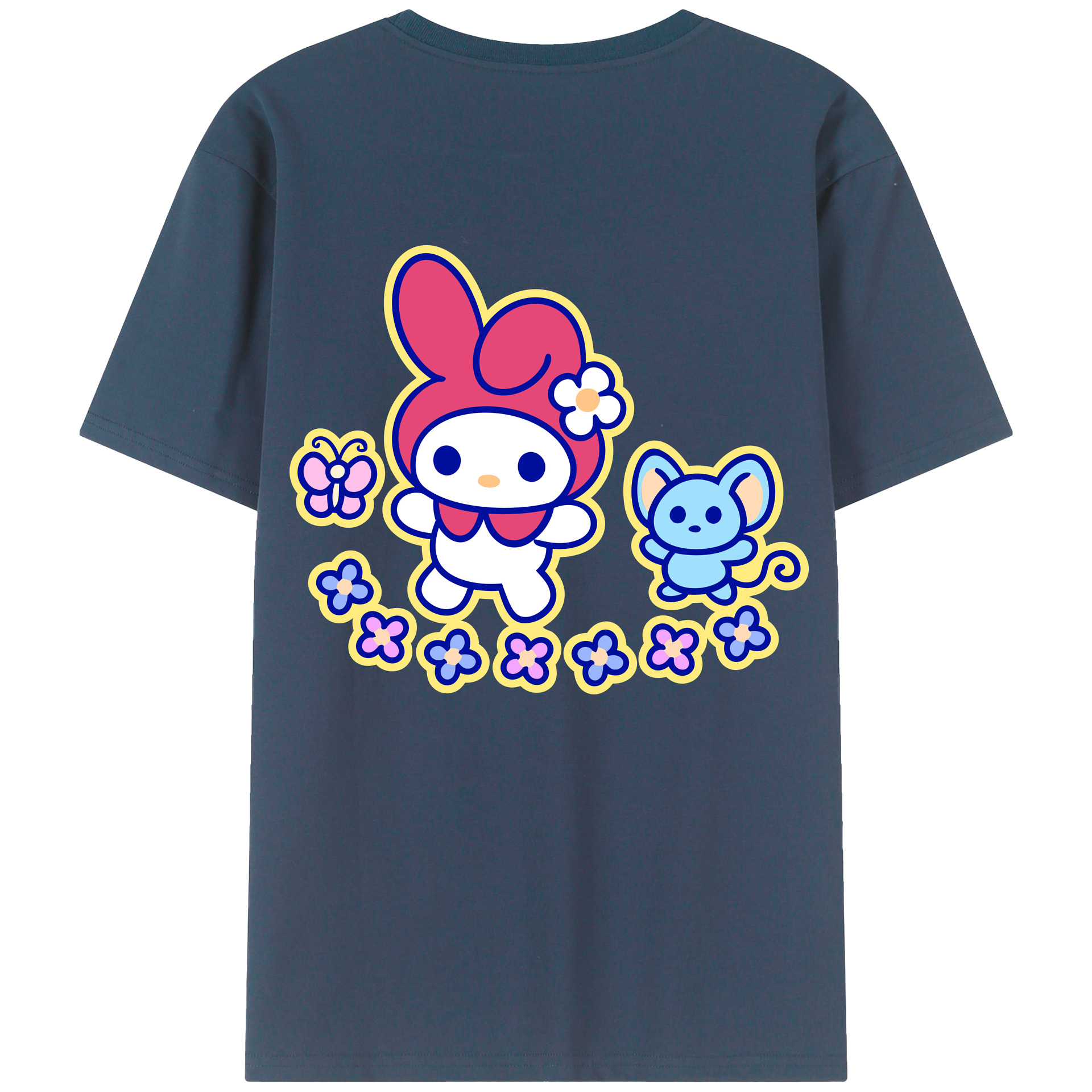 （画像用） Hello Kitty ハローキティ 綿100％ メンズ半袖Tシャツ（バックプリント） 通気性