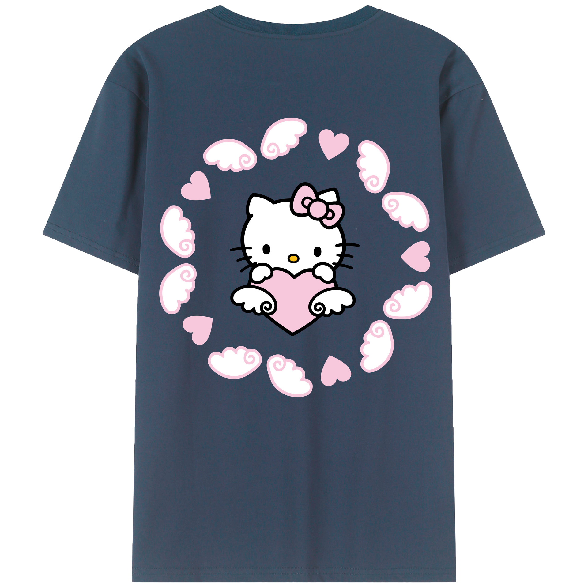 （画像用） Hello Kitty ハローキティ 綿100％ メンズ半袖Tシャツ（バックプリント） 通気性