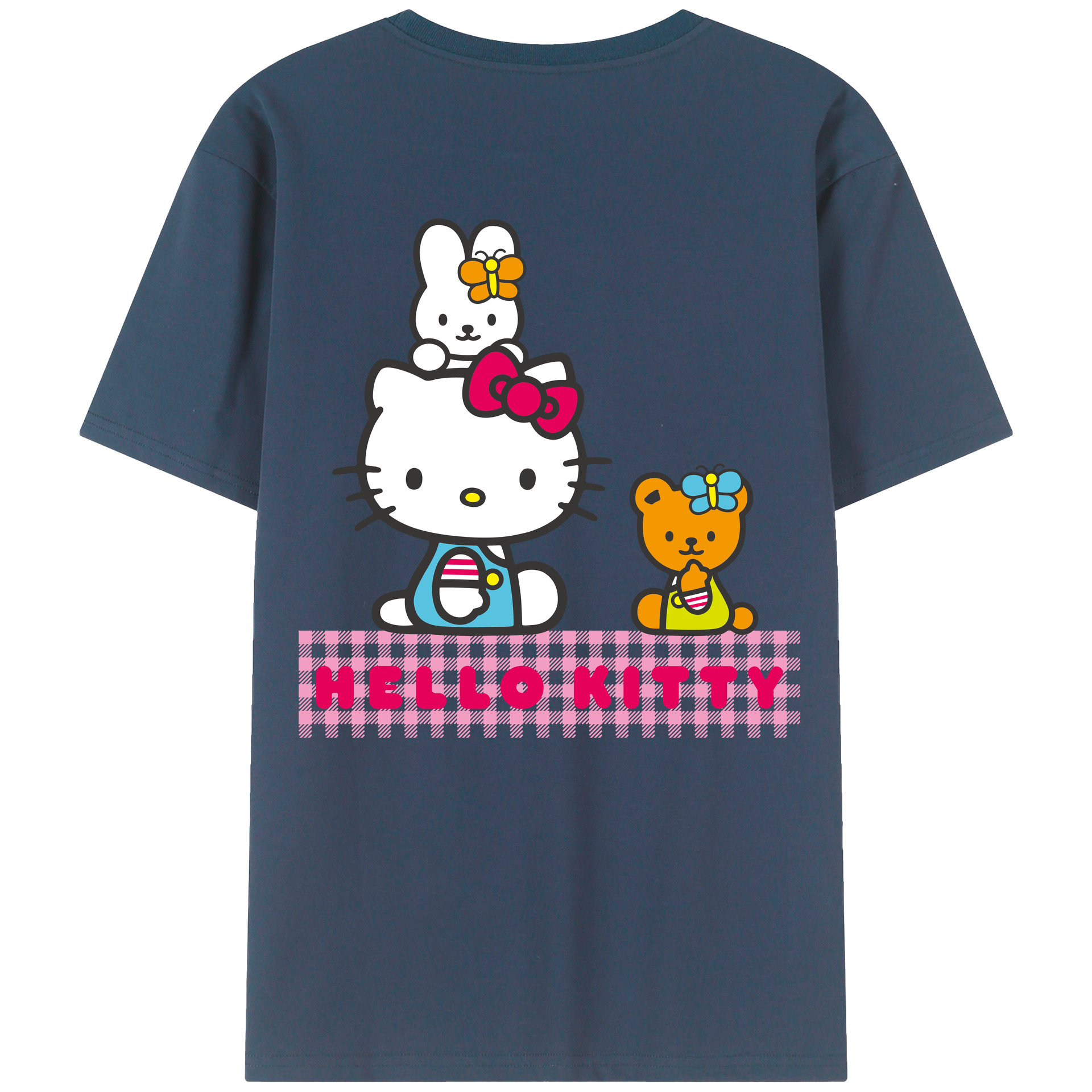（画像用） Hello Kitty ハローキティ 綿100％ メンズ半袖Tシャツ（バックプリント） 通気性